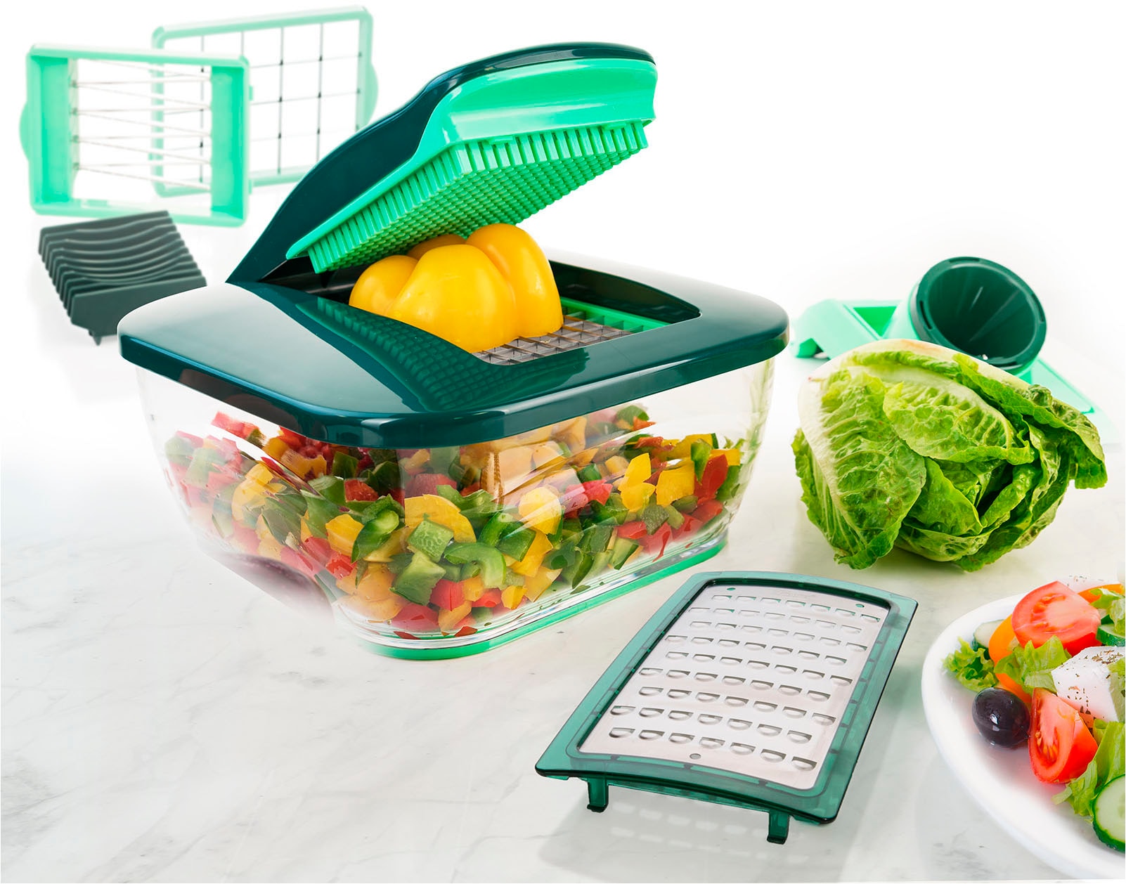 Genius Zerkleinerer »Nicer Dicer Chef inkl. Julienne-Reib-Einsatz, Set 16-tlg.«, Nicer Dicer Schneidgerät in der 10. Generation für die ganze Familie