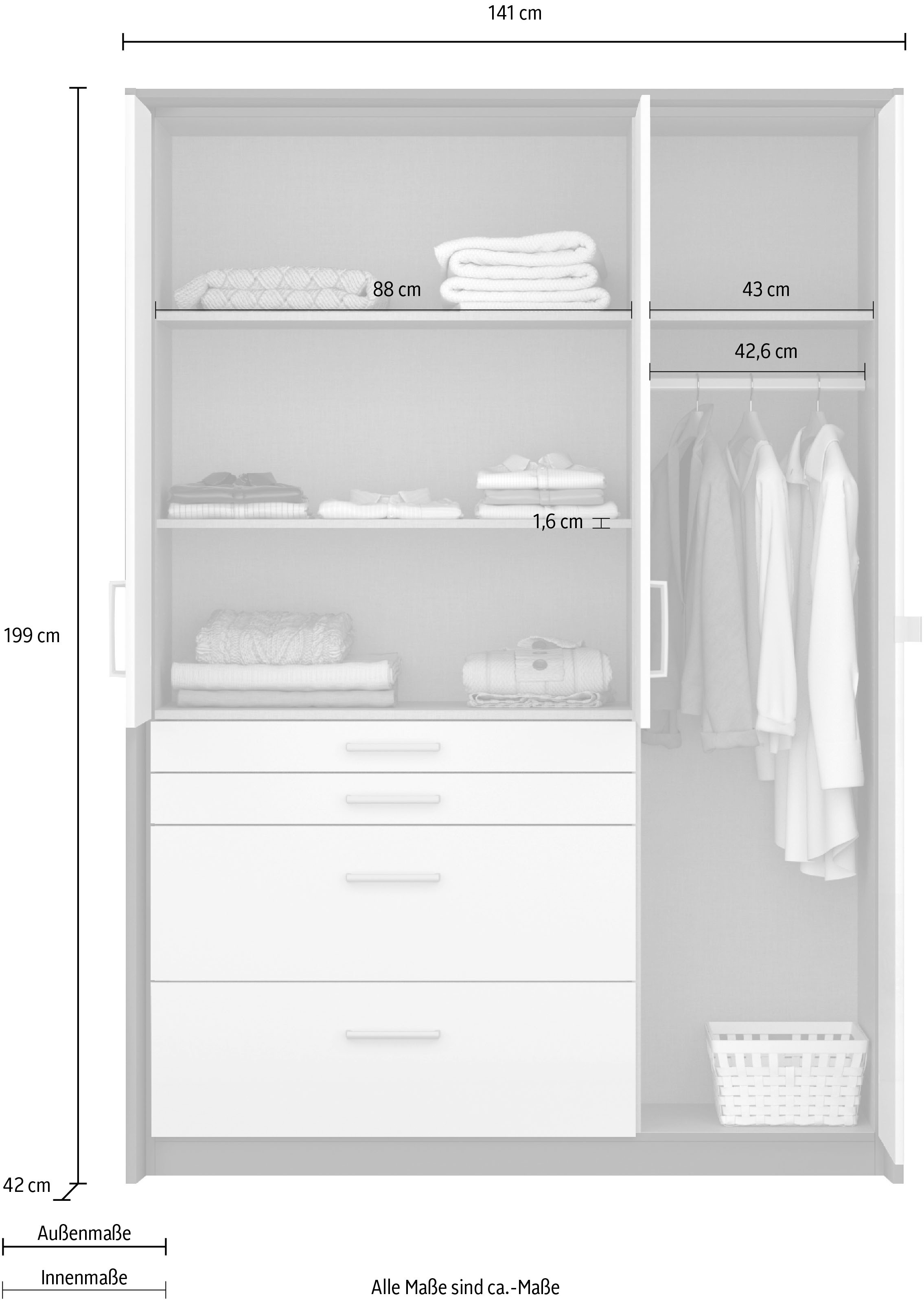 rauch Drehtürenschrank »Kleiderschrank Schrank Garderobe Garderobenschrank Topseller HOMBURG«, inkl. Passepartout, oberer Schubkasten mit Einteilung MADE IN GERMANY