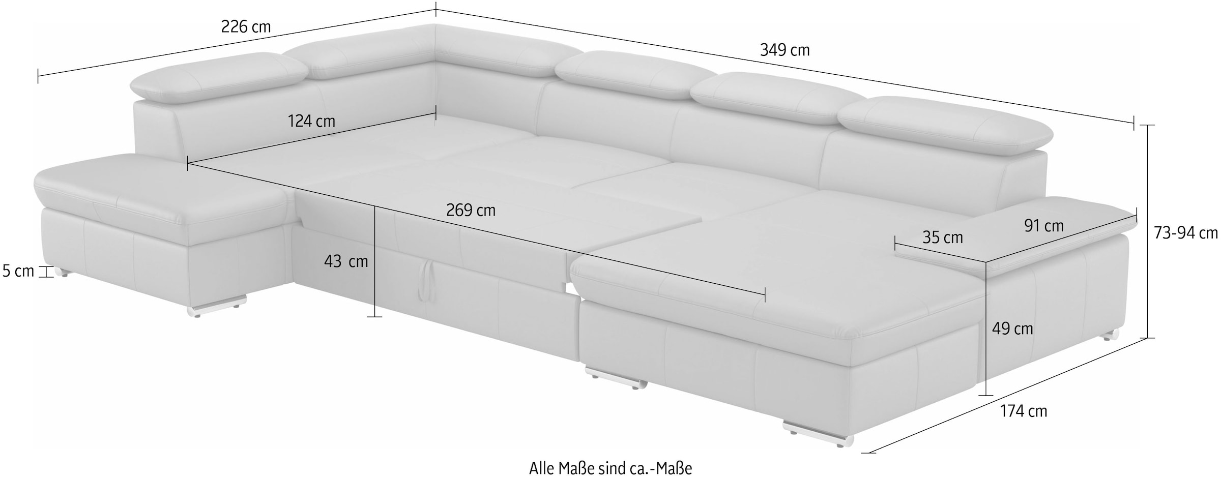 sit&more Wohnlandschaft »Valantine U-Form«, inkl. Kopf- und Armteilverstellung, wahlweise mit Bettfunktion