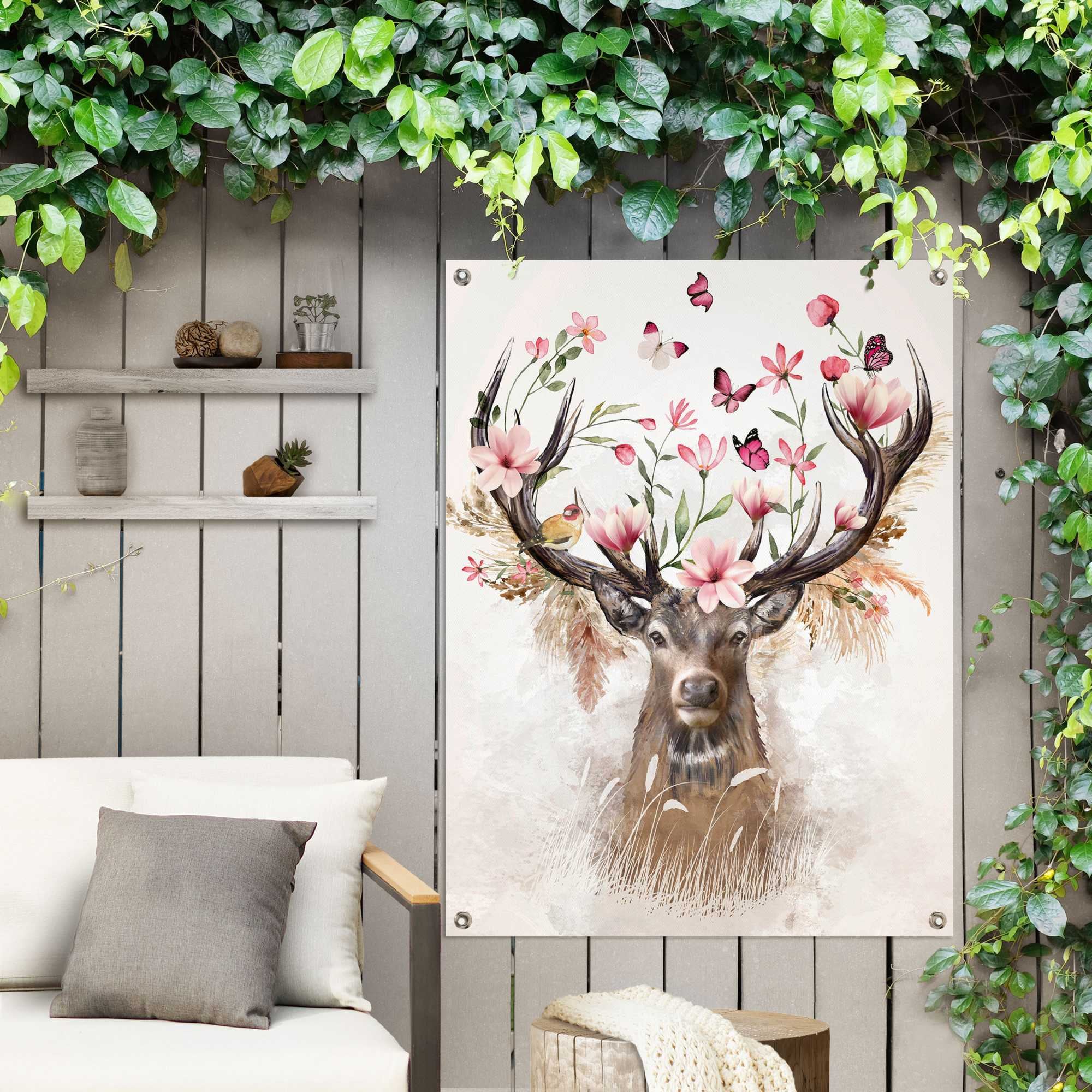 Reinders! Poster »Hirsch in Blumen«, Outdoor für Garten oder Balkon