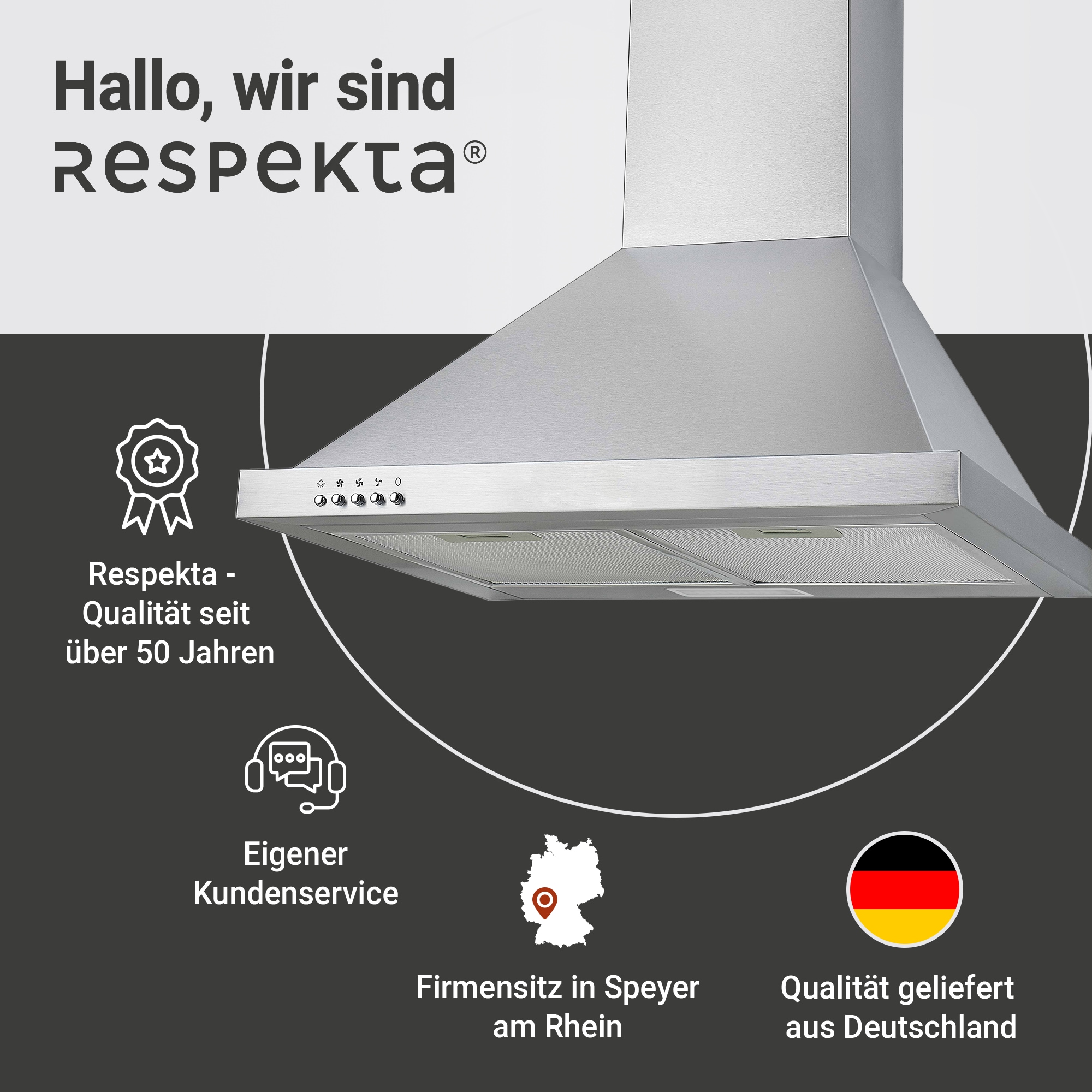 RESPEKTA Kaminhaube »CH 22078 IXB«, Serie Dalia, 60 cm, 3 Leistungsstufen, LED-Beleuchtung, Ab- und Umluftfähig