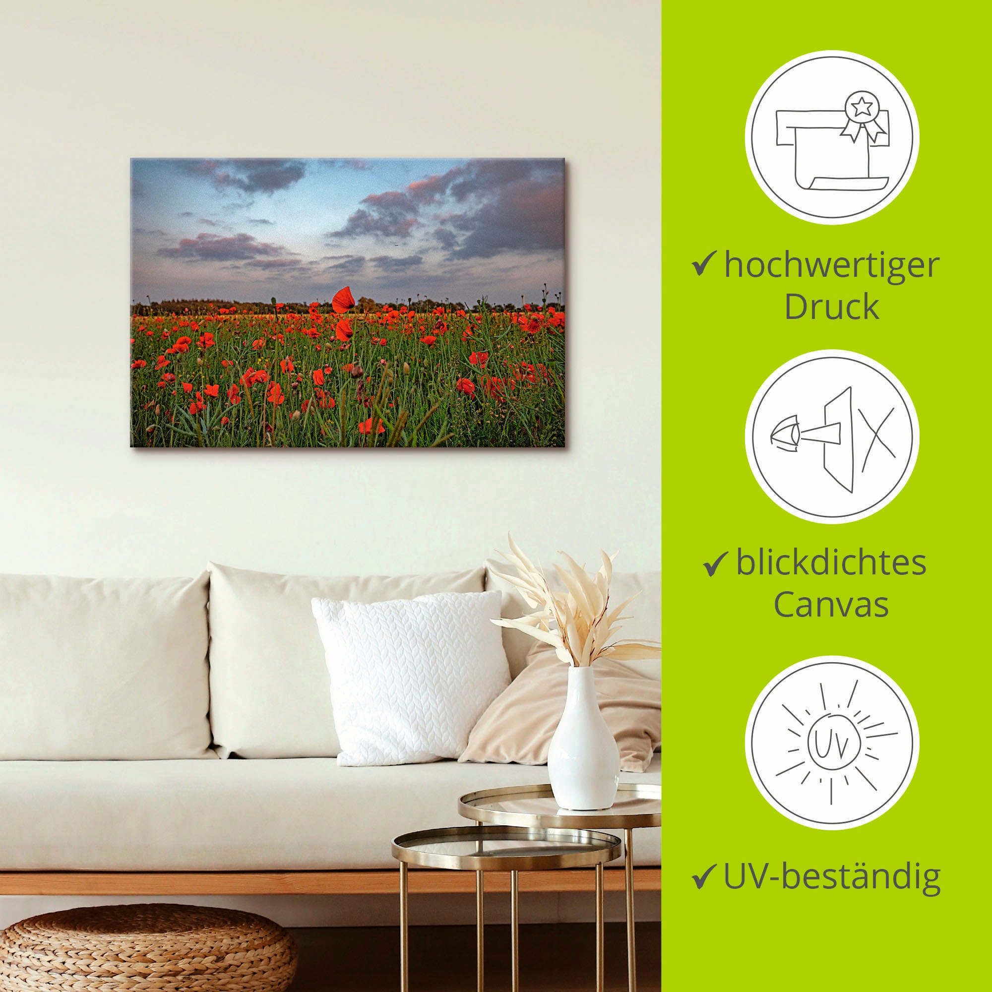 Artland Wandbild »Mohnblumenfeld«, Blumenwiese, (1 St.), als Leinwandbild in verschied. Größen