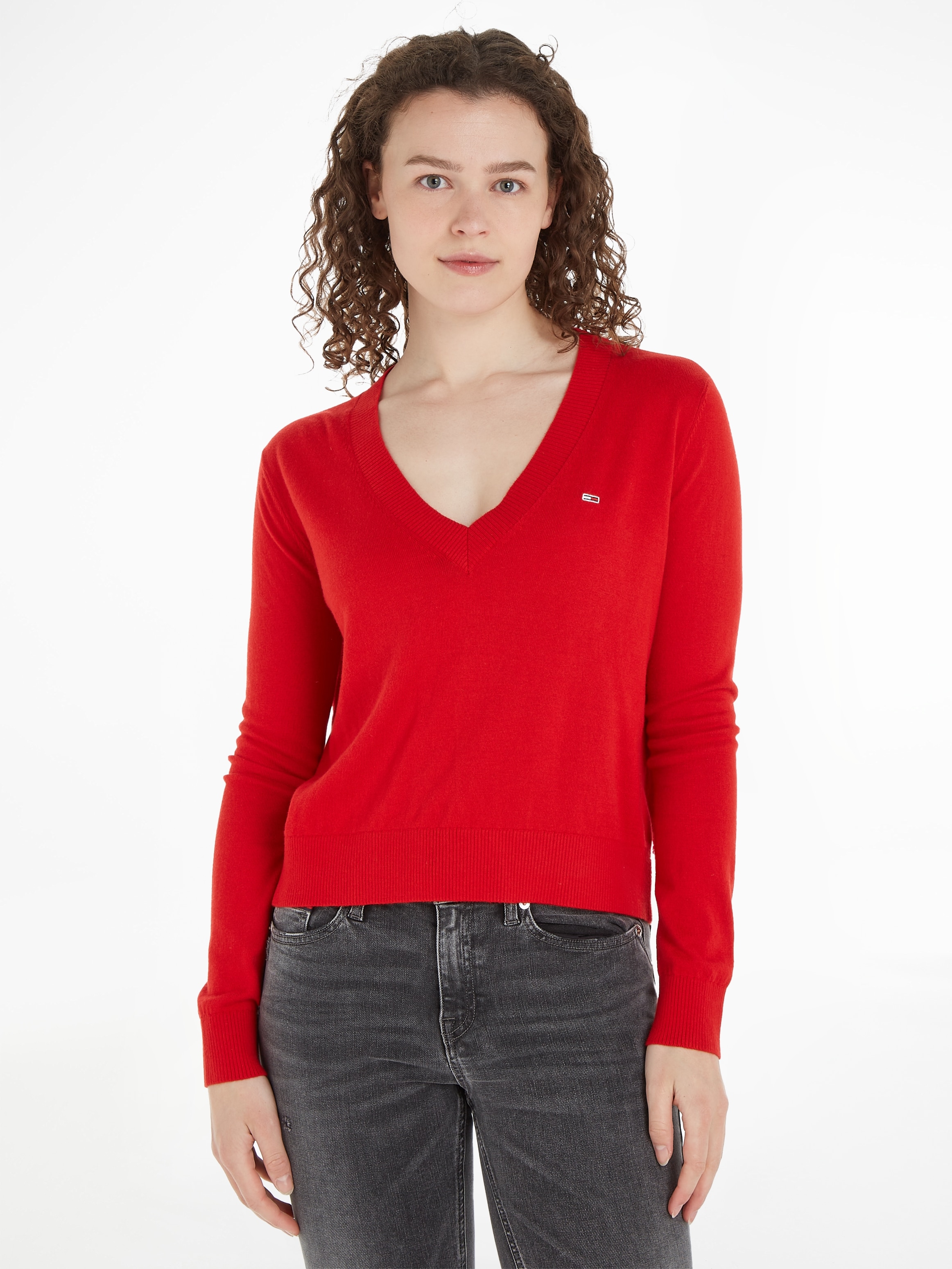 V-Ausschnitt-Pullover »TJW ESSENTIAL VNECK SWEATER«, mit Tommy Jeans Markenlabel