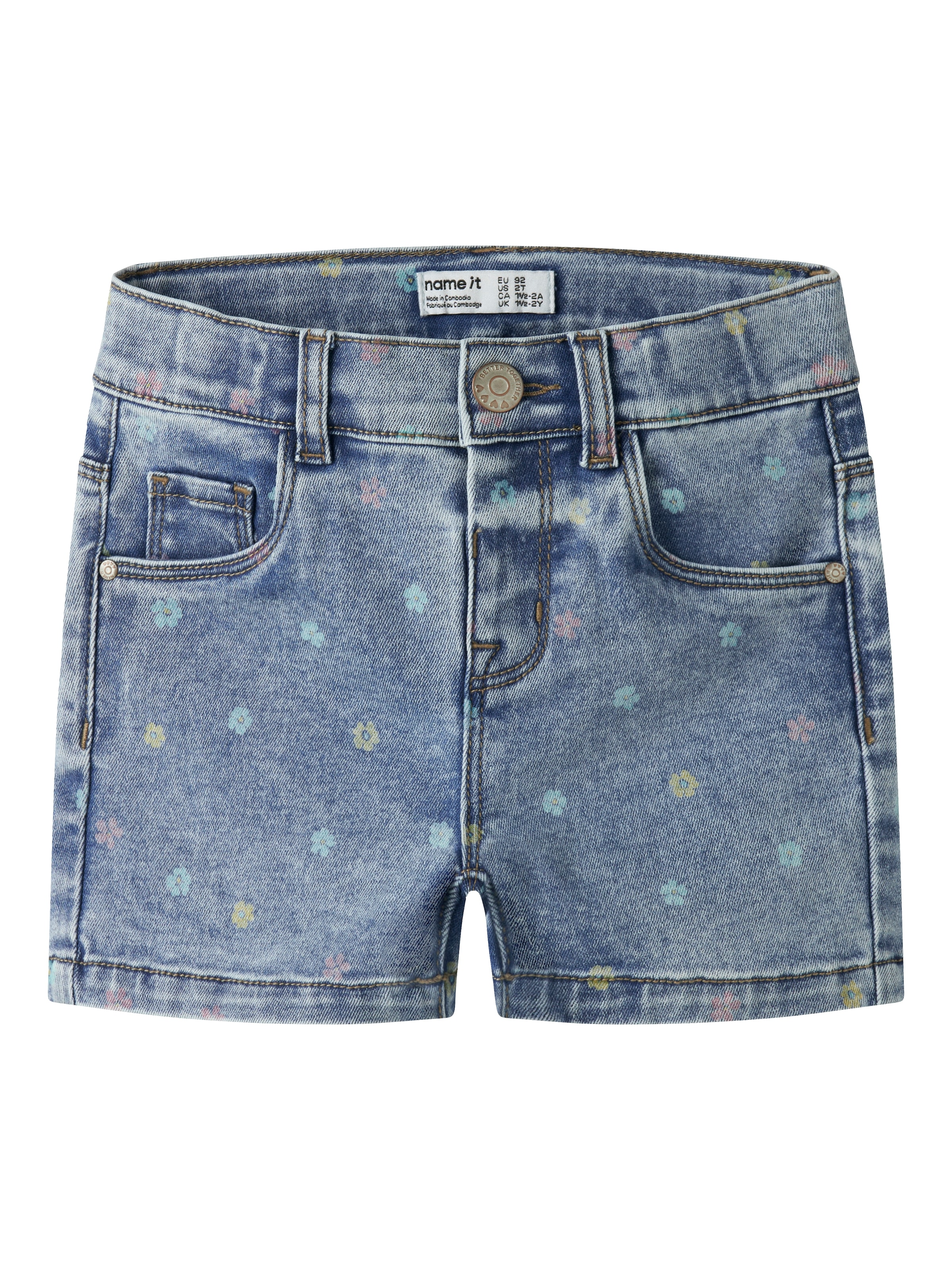 Name It Jeansshorts »NMFSALLI SLIM DNM SHORTS 3555-ON NOOS« Denim Baumwollmischung,  leichte Used Effekte, Allover Druck