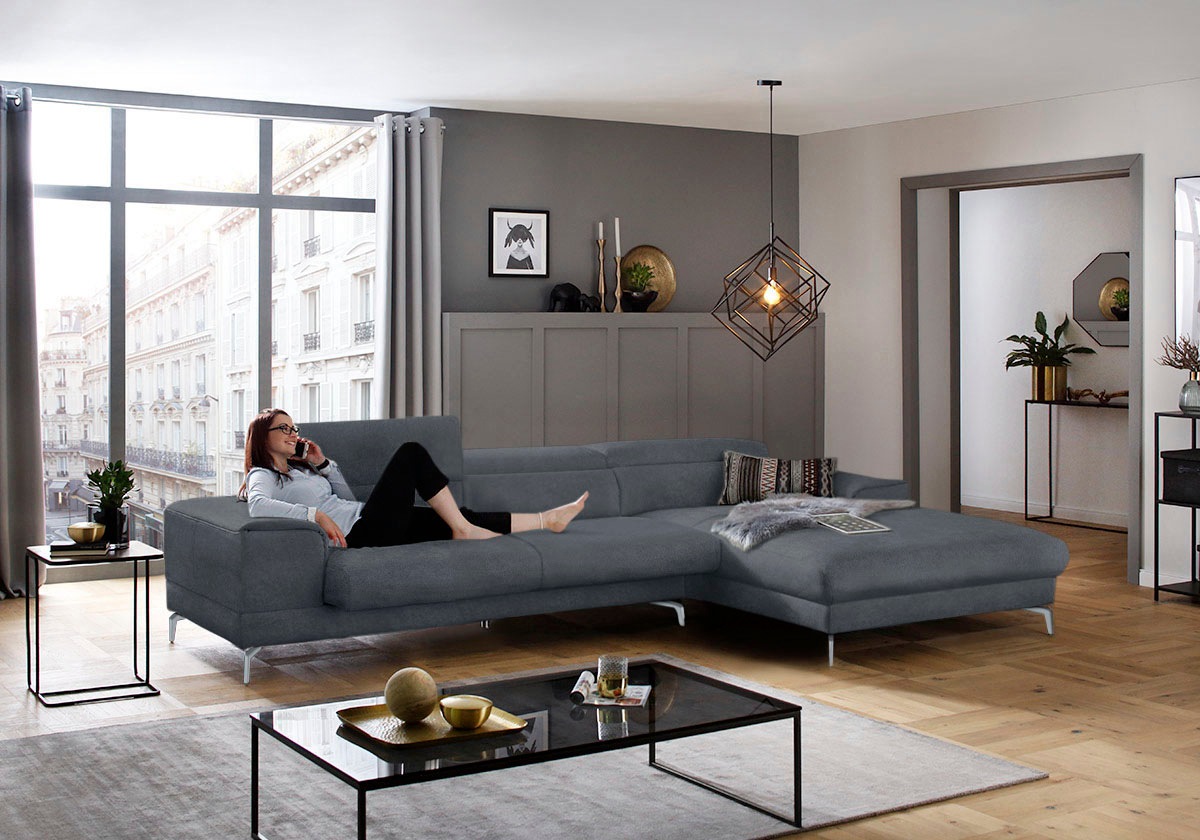 W.SCHILLIG Ecksofa »piedroo, Designsofa mit tollem Sitzkomfort, bequem und elegant, L-Form«, Kopfteilverstellung, wahlweise mit Sitztiefenverstellung, Breite 343cm