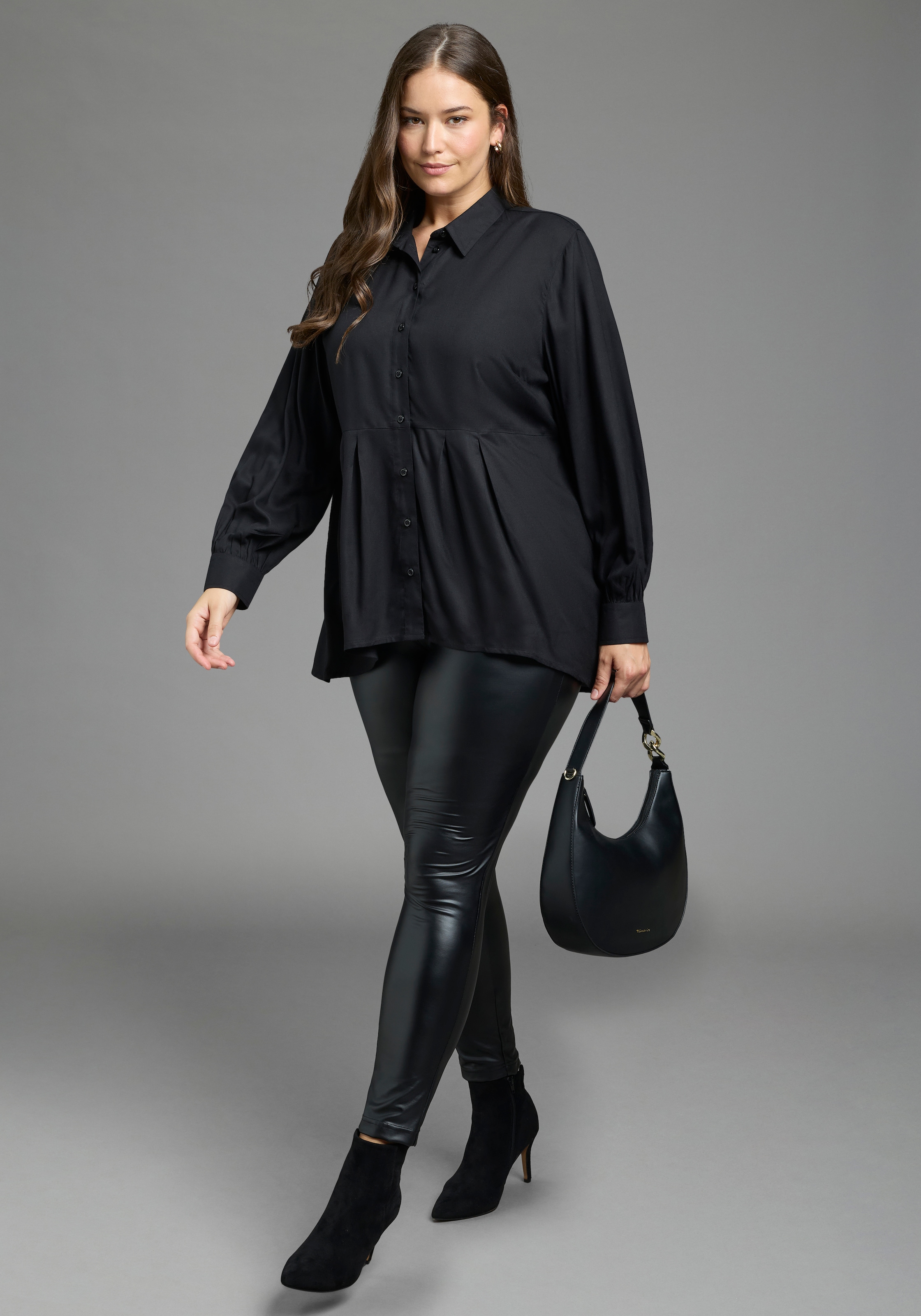 Laura Scott CURVE Longbluse »Große Größen« femininer Stil, aus Viskose, unifarbene Optik, mit Knöpfen