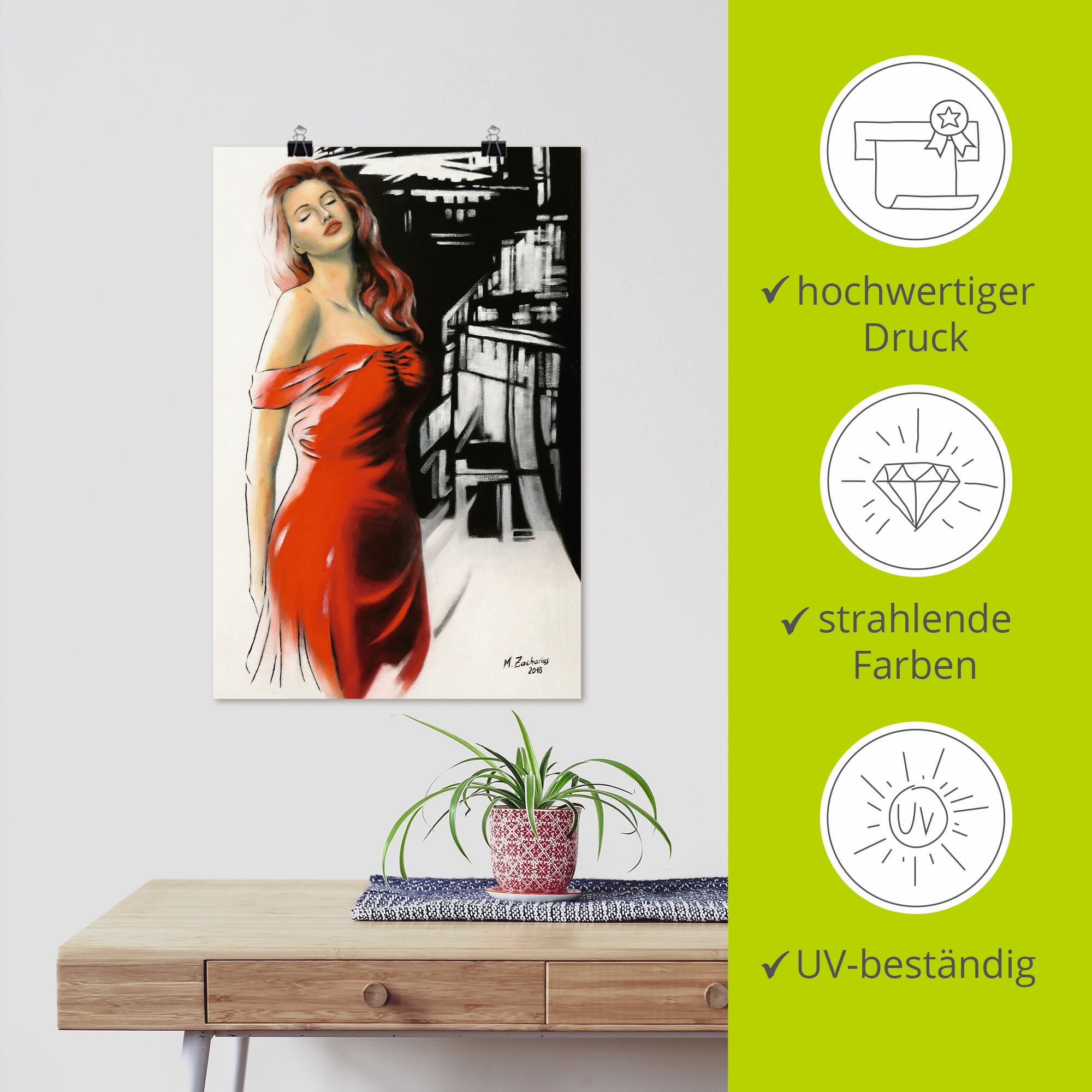 Artland Poster »Schönheit im roten Kleid« Frau 1 Stk. tlg. als Alubild, Outdoorbild, Leinwandbild, Poster, Wandaufkleber