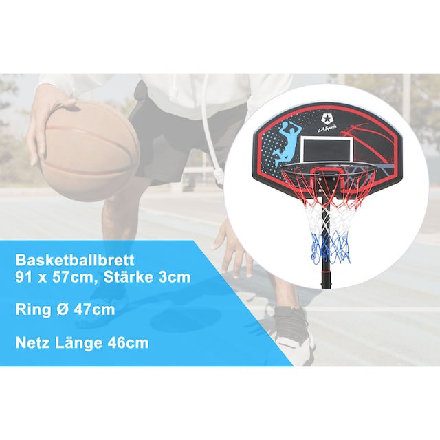 L.A. Sports Basketballkorb, (Set, 3 St., Komplett-Set mit Basketballkorb,  Netz und Ständer), mit Transportrollen, stabile pulverbeschichtete  Metallrohre bei