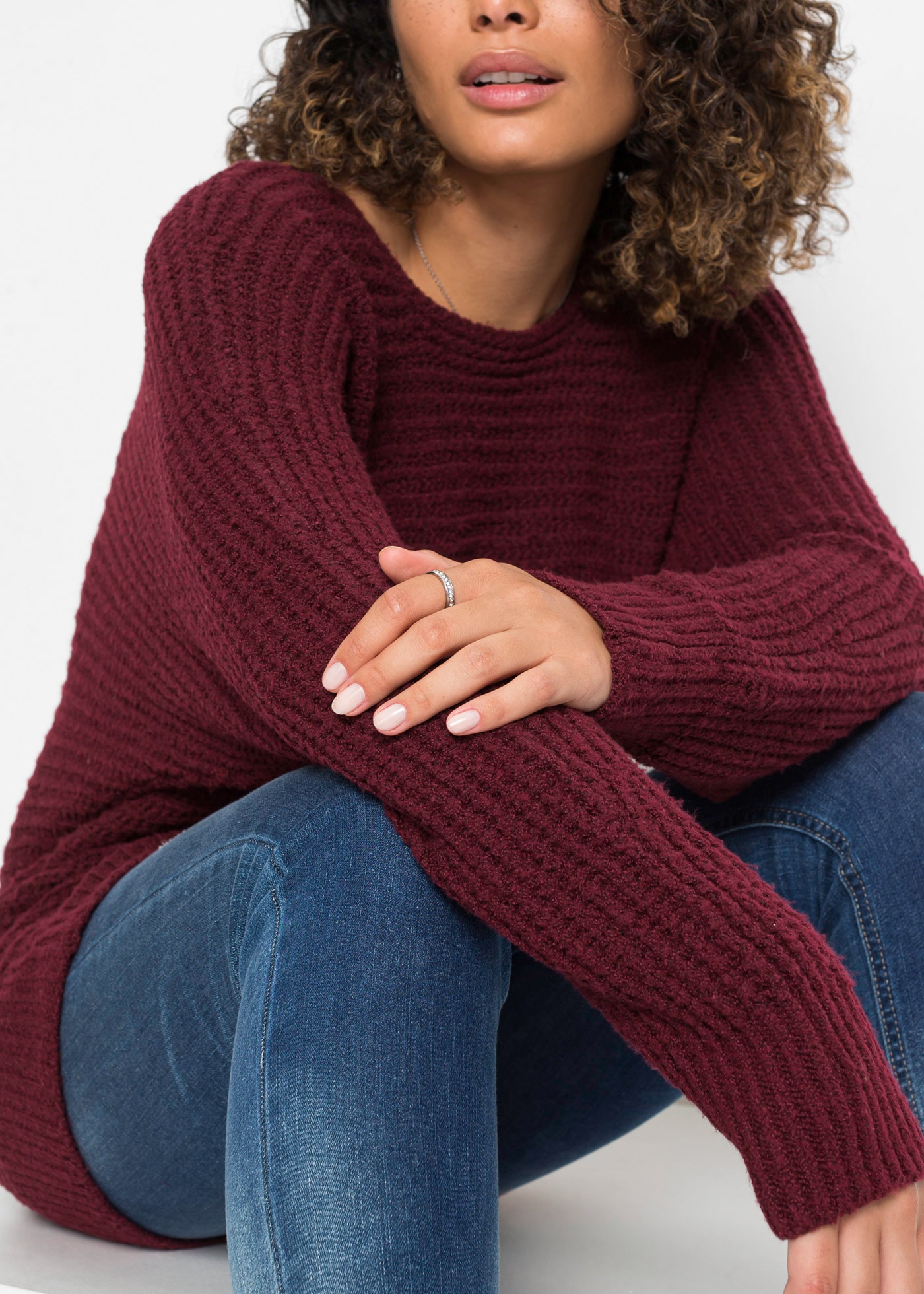 bonprix Strickpullover strukturierte Strickqualität, mit U-Boot-Ausschnitt und weitem Langarm