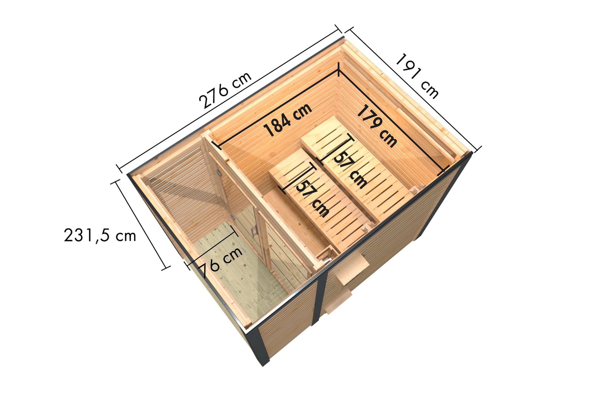 Karibu Saunahaus »"Adrian 1" anthrazit-graualuminium« Wände aus nordischer Fichte, Stahlecken und Stahl-Dachabschluss