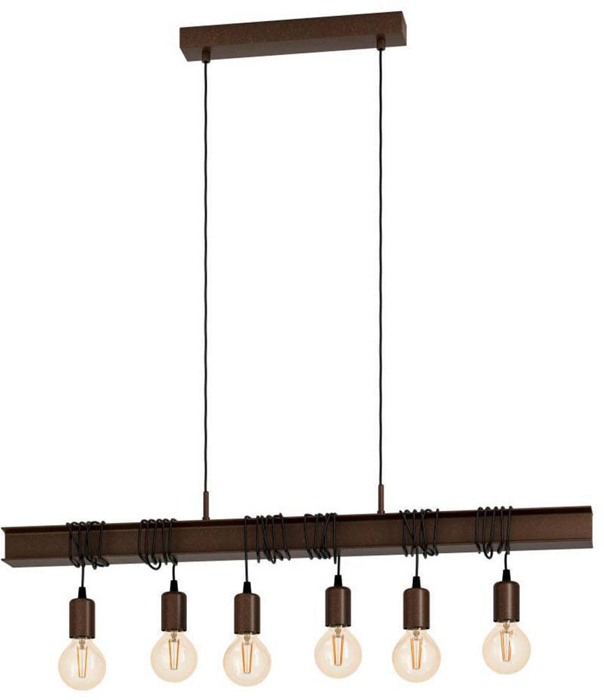 EGLO Pendelleuchte »TOWNSHEND 4 Hängeleuchte, Stahl, Rostoptik, Retro, Vintage, E27«, 6 flammig, Leuchtmittel E27 | ohne Leuchtmittel, antik-braun, Metallbalken, Esszimmer, 6 flammig, 110x100,5x7cm