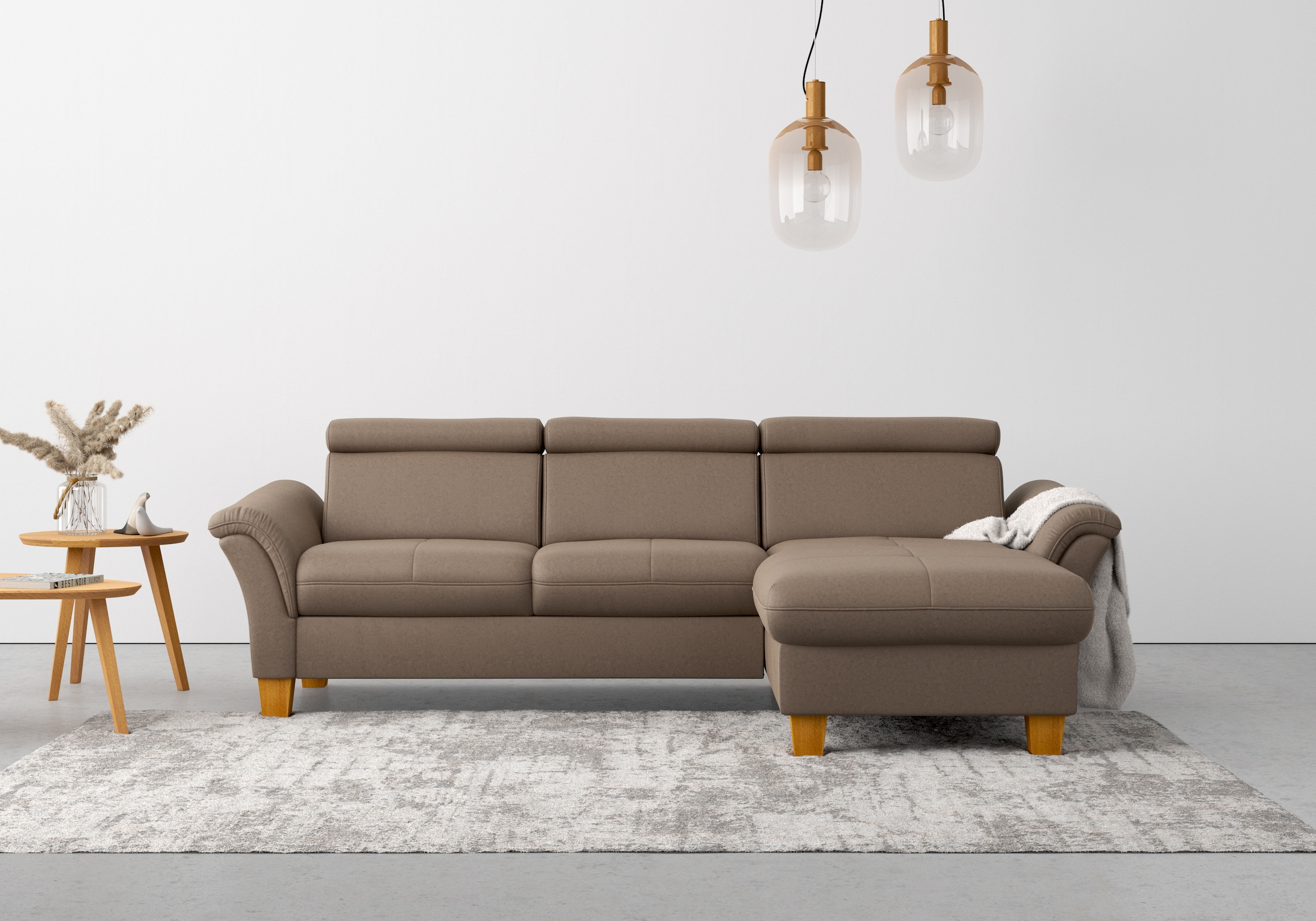 Home affaire Ecksofa »Lindgren L-Form« wahlweise mit Bett mit klappbaren Rollen, Kasten und Kopfverstellung