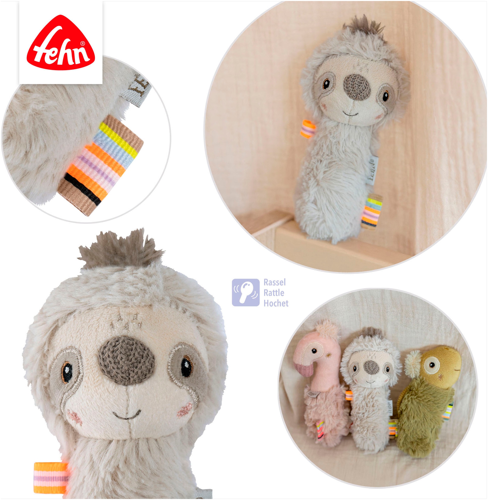 Fehn Greifspielzeug »Lazy, Crazy & Pink, Stabgreifling Faultier«