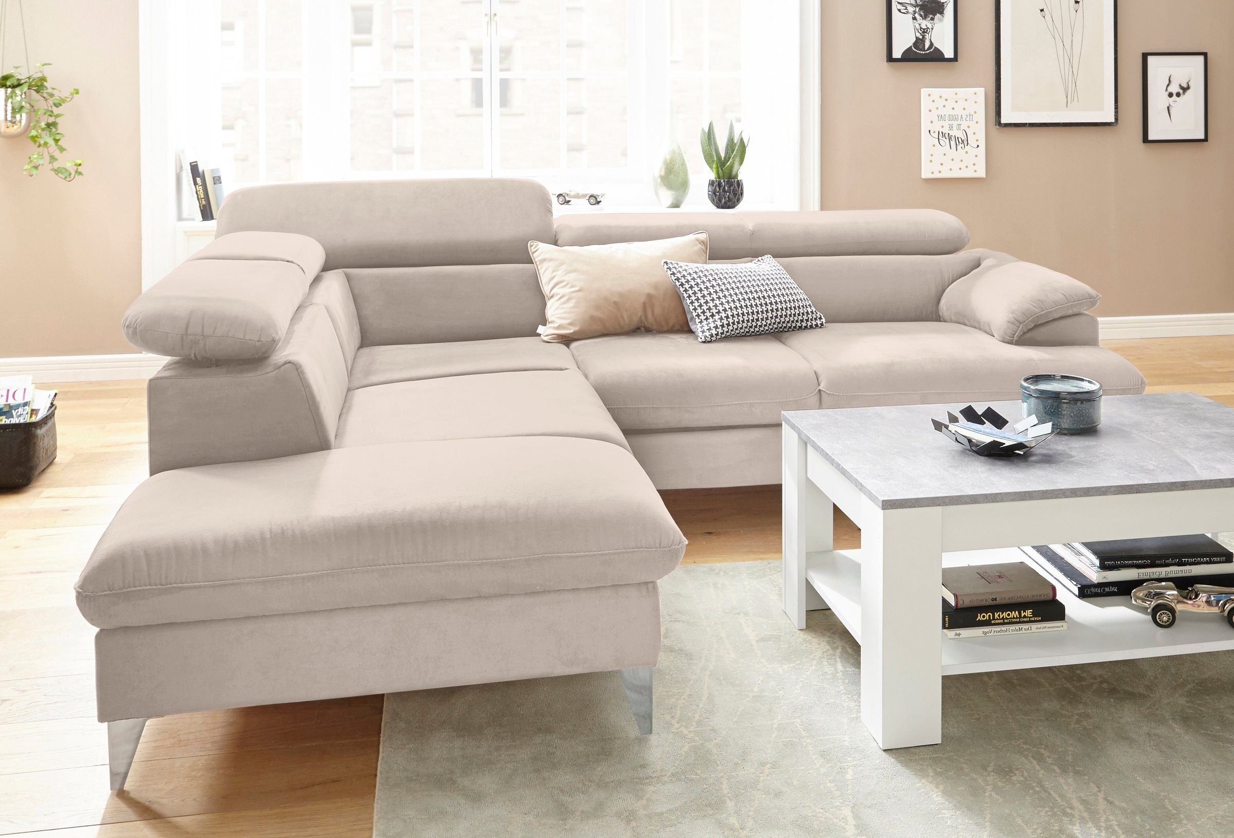 COTTA Polstergarnitur »Caluso L-Form«, Set bestehend aus: Ecksofa mit Kopfteilverstellung & Hocker