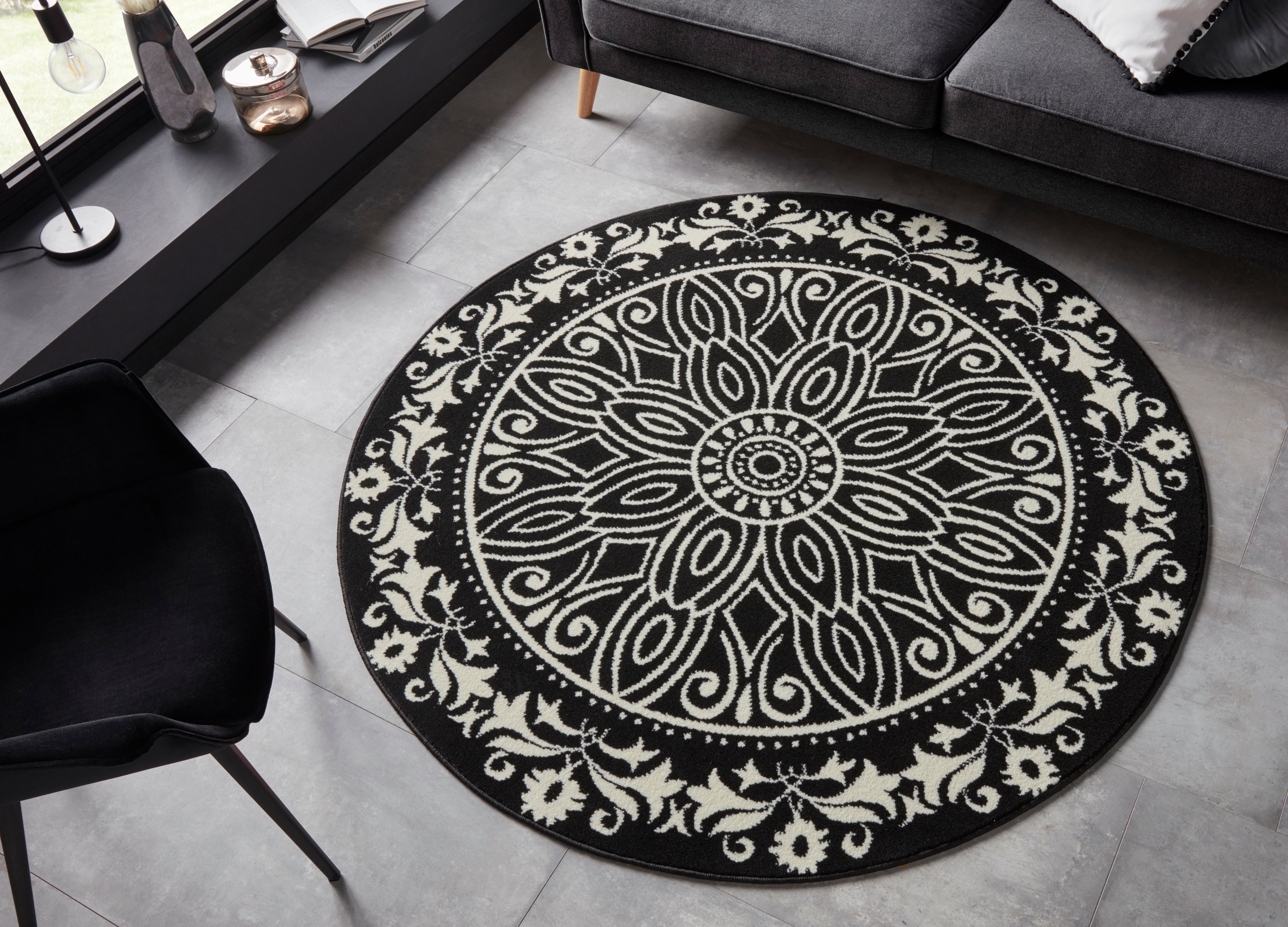 Home affaire Teppich »Hugh«, rund, 8 mm Höhe, Kurzflor, Mandala-Design, Zwei-Farben-Kombination