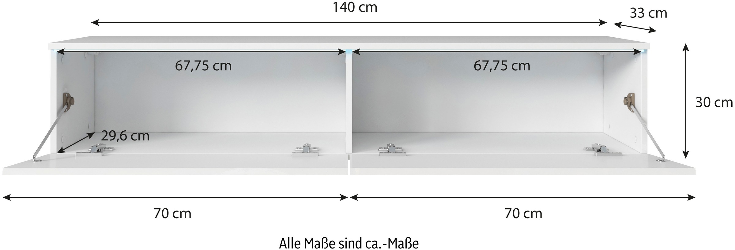INOSIGN Lowboard »LOWBOARD VERA, wahlweise mit oder ohne Beleuchtung«, Modernes griffloses TV-Board, 180 cm TV-Schrank, stehend und hängend