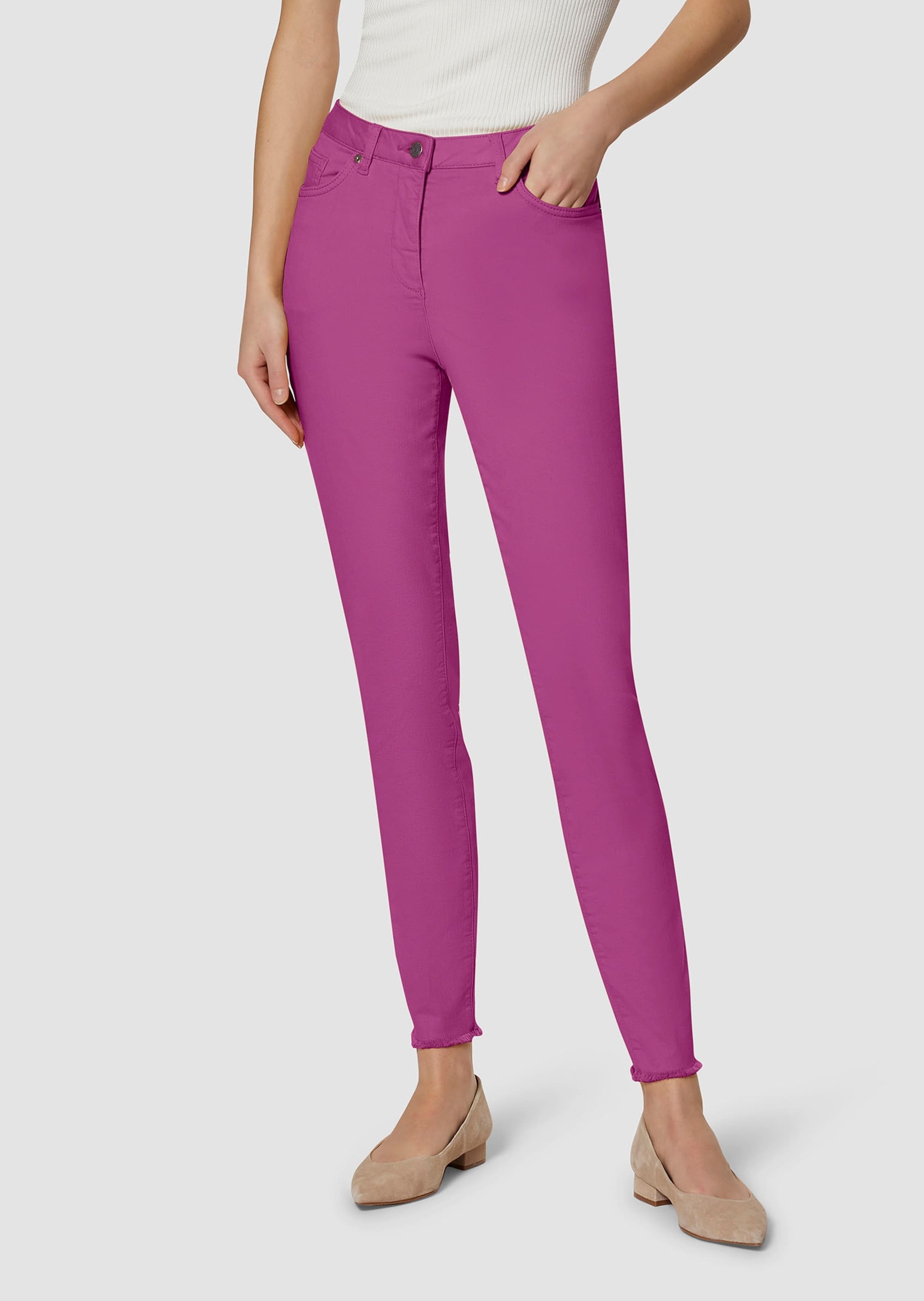 MADELEINE Regular-fit-Jeans »Jeans Mid Waist Skinny-Hose mit Fransen«