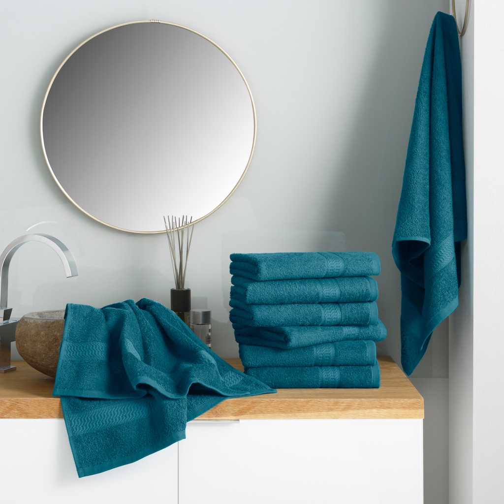 my home Handtücher »Juna, 8 Handtücher 50x100, 100% Baumwolle«, (8 St.), Set und als Serie, Handtuch-Set mit Bordüre, Uni-Farben, weich