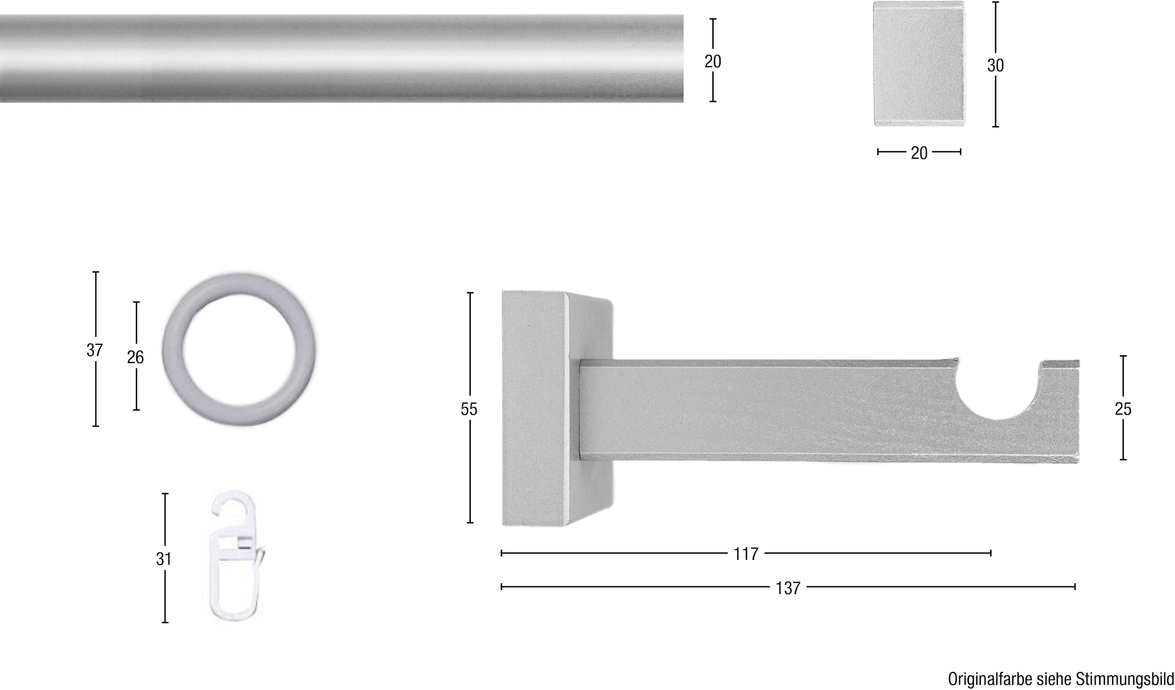 GARESA Gardinenstange »CUBUS«, 1 läufig-läufig, Wunschmaßlänge,  Vorhanggarnitur, verlängerbar, Endkappe, mit Ringe