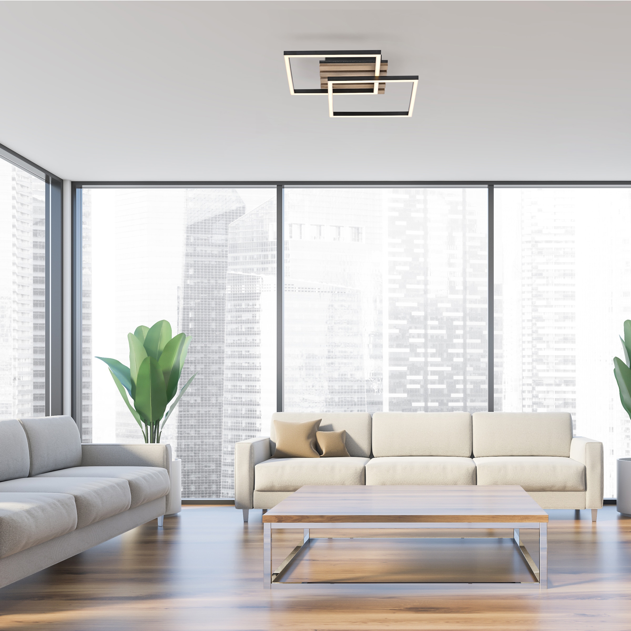 JUST LIGHT LED Deckenleuchte »AKUSTIKA« LED-Board 1 Stk. Warmweiß Eichenfurnier und schwarz, Rahmen drehbar