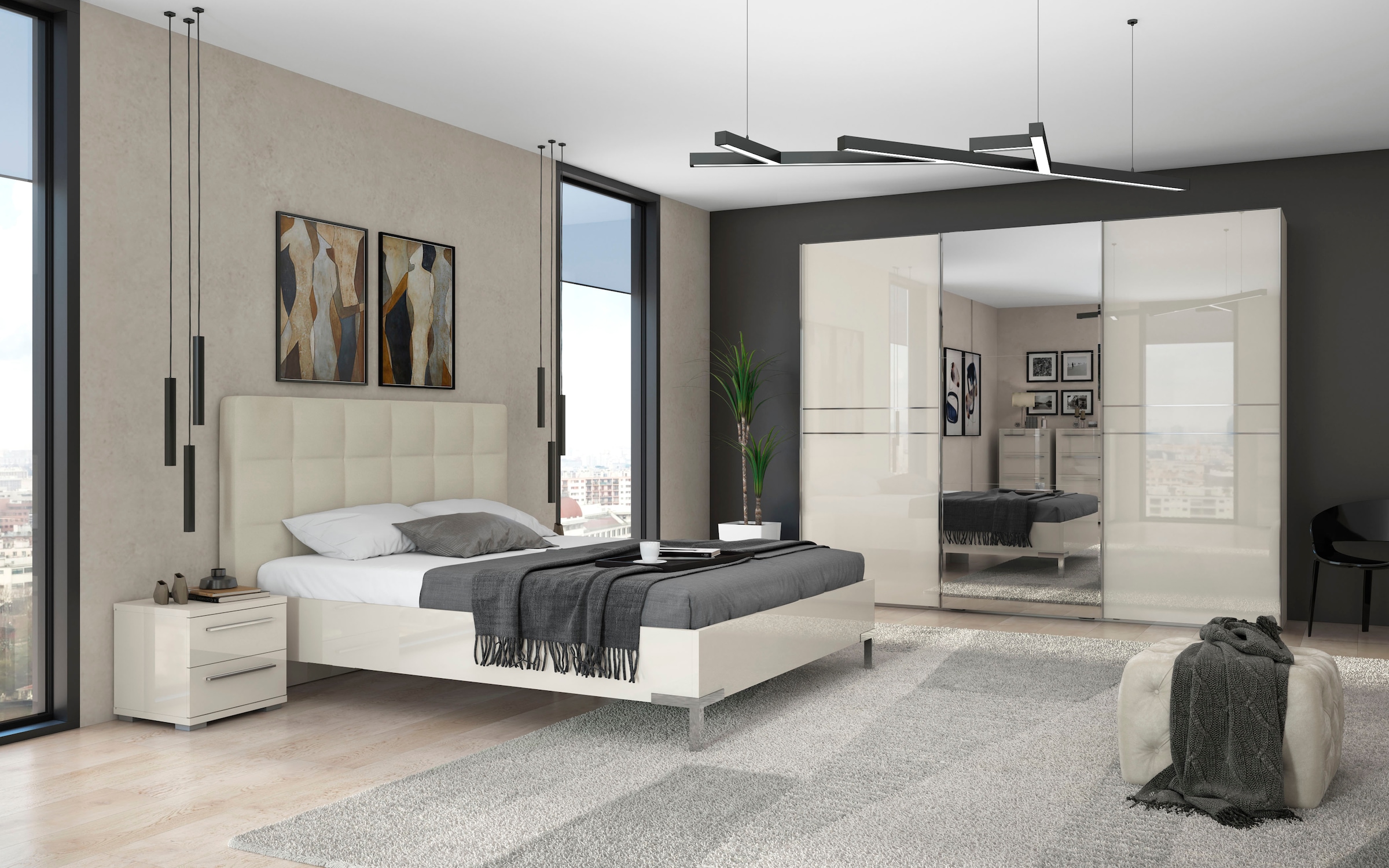 Places of Style Schwebetürenschrank »Piano, mit Einlegeböden und Kleiderstangen, Türen soft-close-Funktion«, (in 3 Breiten, 224cm hoch), mit Spiegeltür, FSC-zertifizierter Holzwerkstoff
