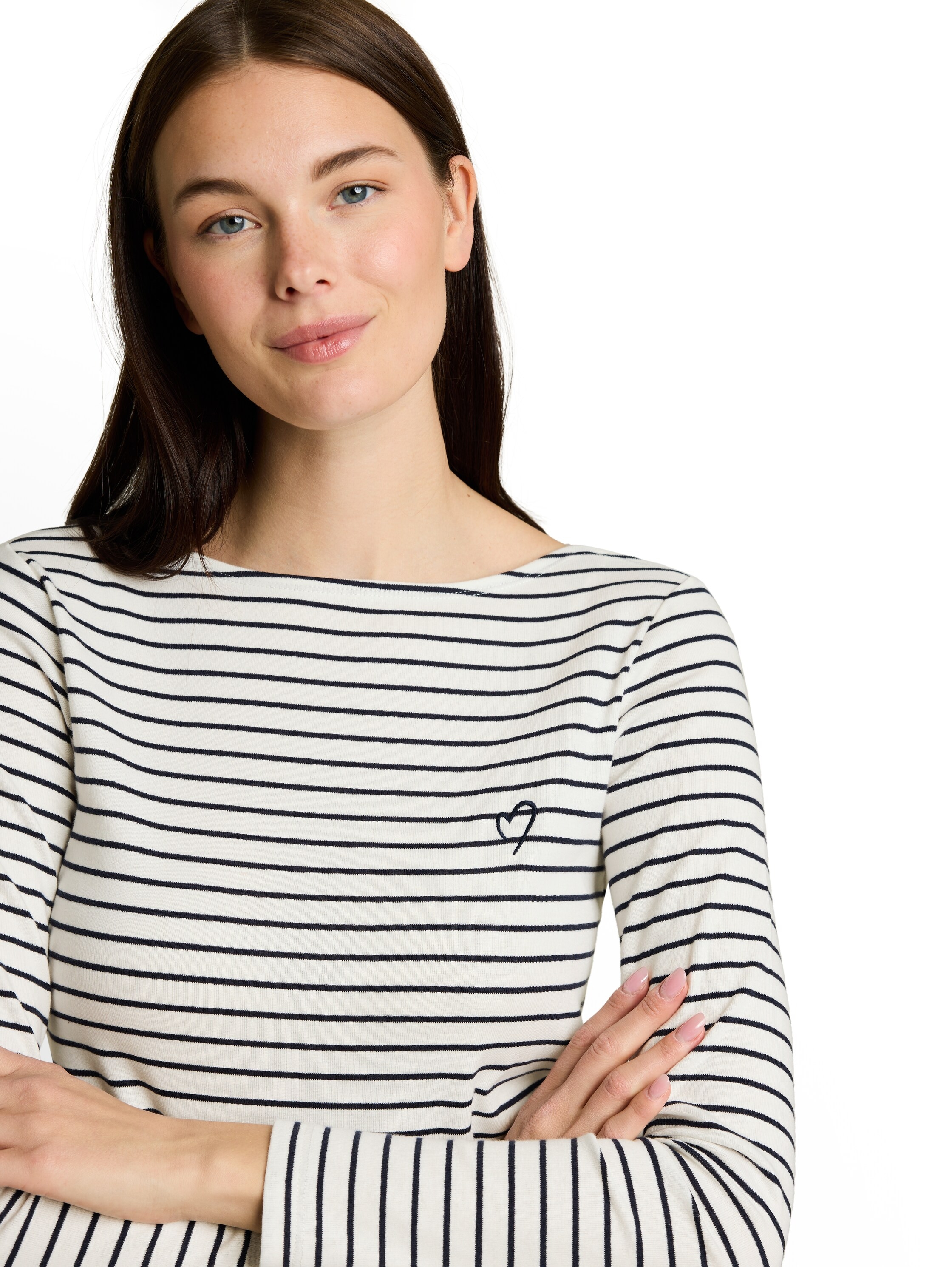 TOM TAILOR Langarmshirt im Streifen-Look und mit Stickerei