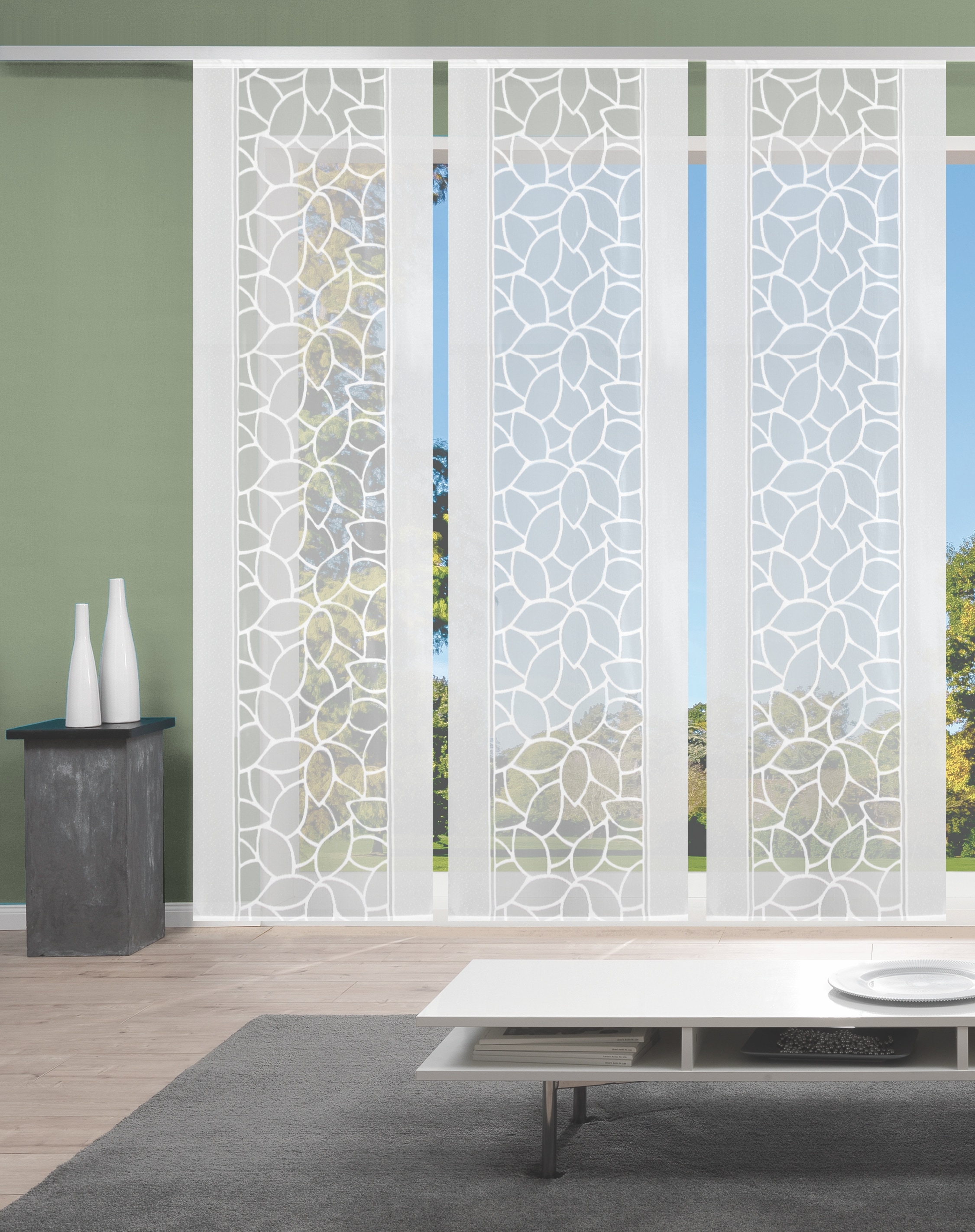 HOME WOHNIDEEN Schiebegardine "JENNA" Klettband 3 Stk. tlg. Schiebevorhang Jacquard Set