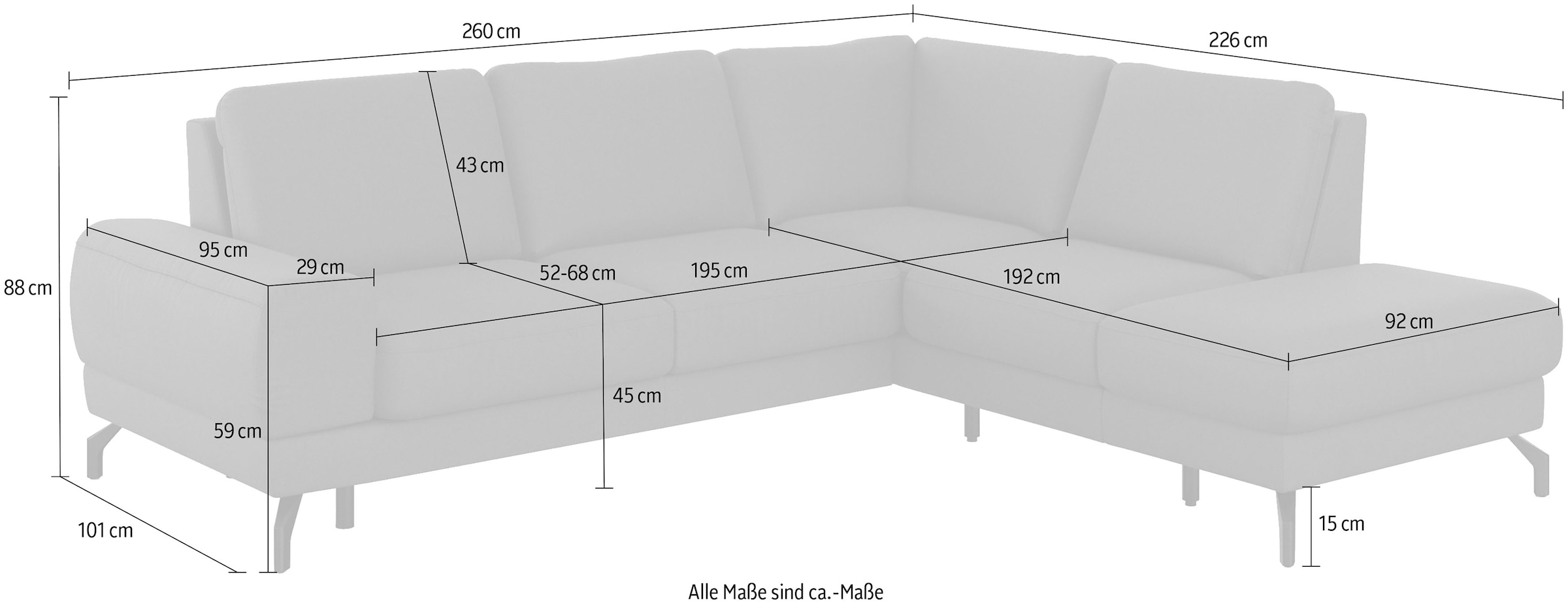 sit&more Ecksofa »Cinturo L-Form«, inklusive Sitztiefenverstellung und Federkern, Sitzhöhe 45 cm