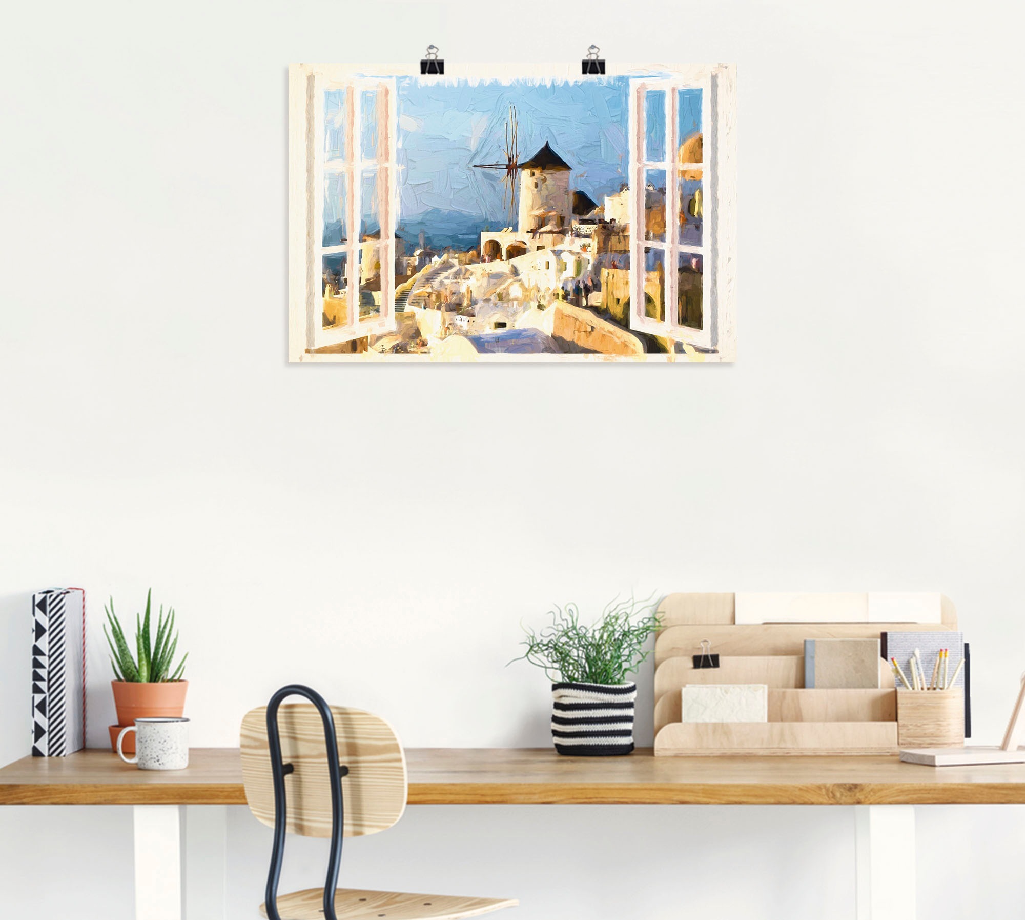versch. Artland Fensterblick, als Leinwandbild, auf Santorin«, durch auf (1 »Blick Fenster St.), kaufen Größen Wandaufkleber Rechnung Poster Wandbild das in oder