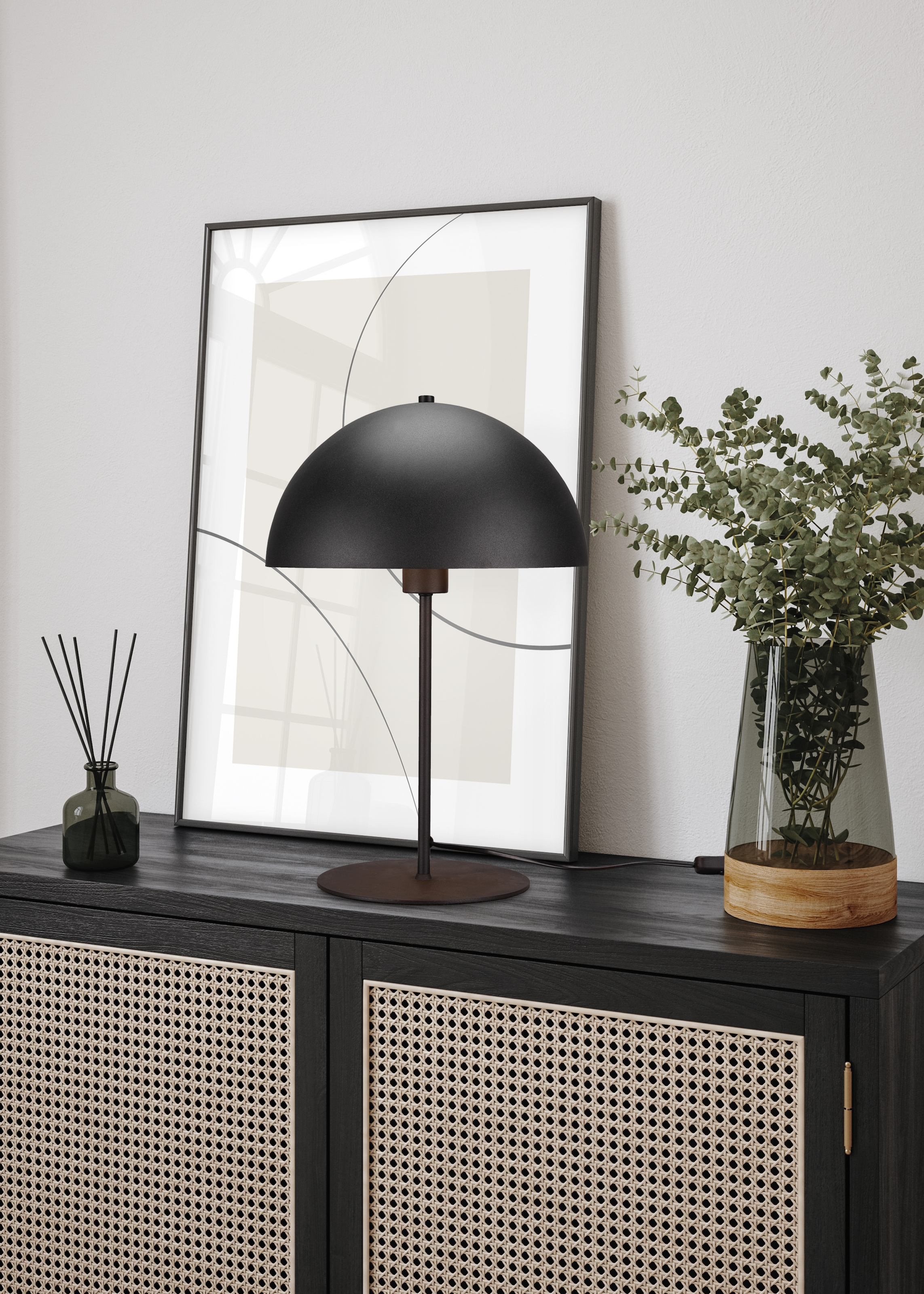Leonique Tischlampe »MANON, Tischlampe Pilzform Höhe 45cm Ø 30cm, exkl 1x E27 Leuchtmittel«, 1 flammig, Leuchtmittel E27 | Leuchtmittel wechselbar, Schreibtisch Leuchte Schirm innen gold, Schnurschalter mit 180cm Kabel