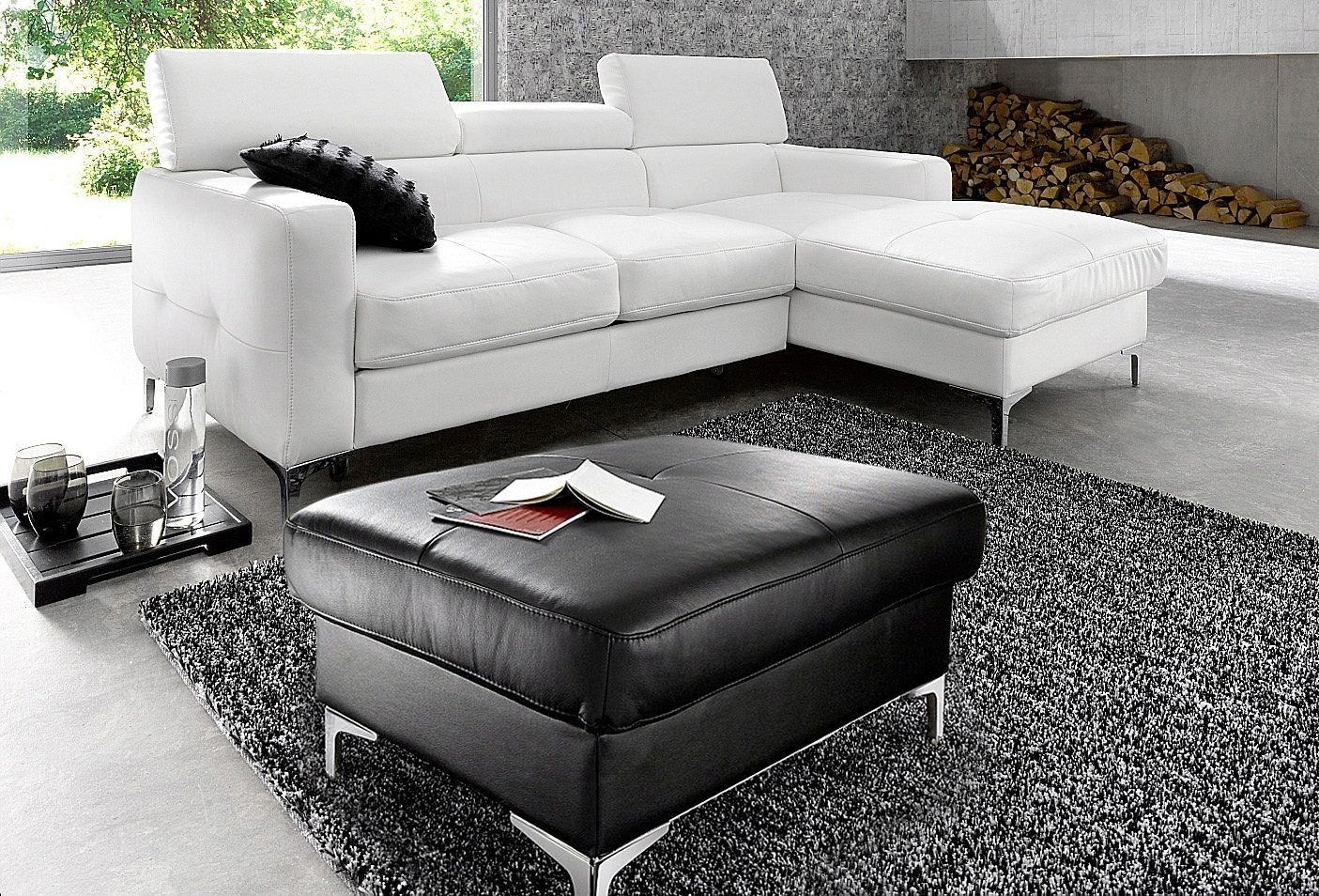 COTTA Polstergarnitur »Sammy L-Form«, (Set), Set bestehend aus: Ecksofa mit Kopfteilverstellung & Hocker