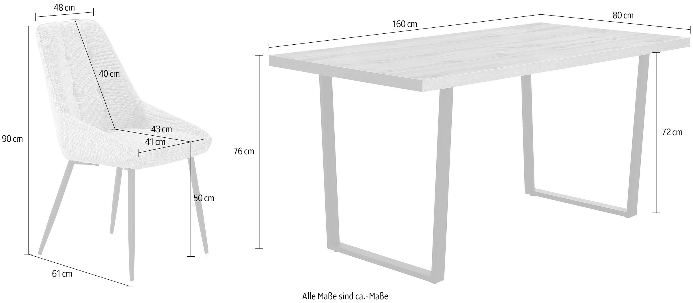 Jockenhöfer Gruppe Essgruppe »ROGER, Sitzgruppe, Esstisch 160 cm, 4 Stühle« Set, Esstisch 160 cm plus 4 Esszimmerstühle, 5 Stk. tlg. Tischplatte Wildeiche, U-Gestell, Stühle mit Webstoff