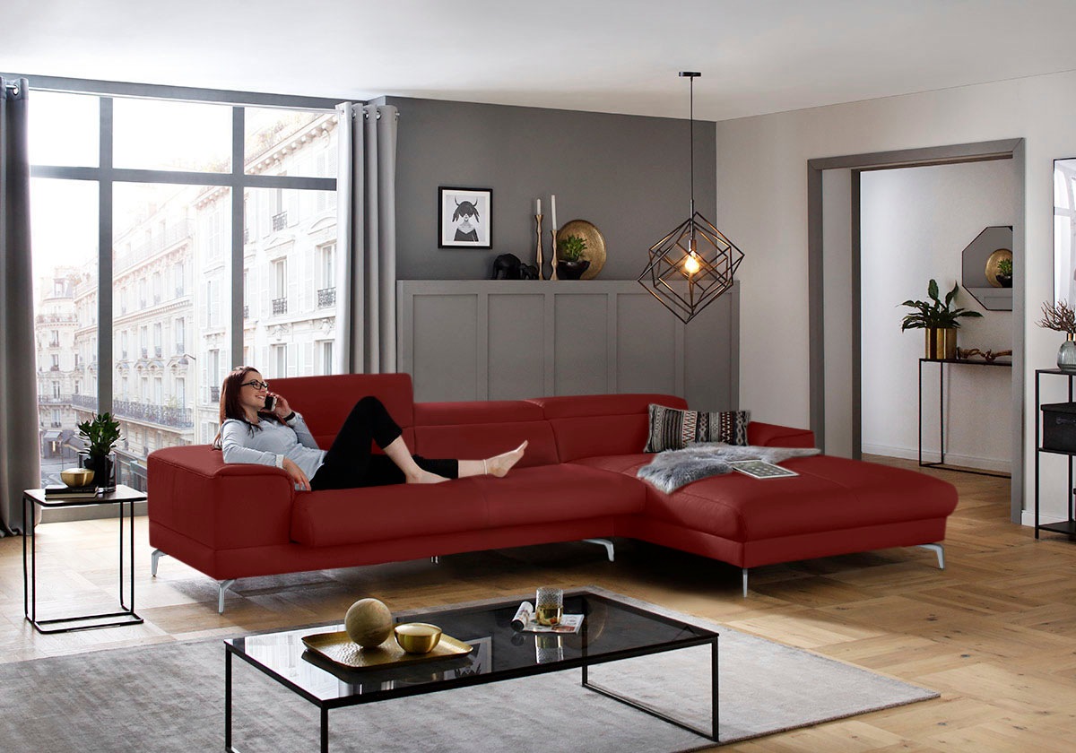 W.SCHILLIG Ecksofa »piedroo, Designsofa mit tollem Sitzkomfort, bequem und elegant, L-Form«, Kopfteilverstellung, wahlweise mit Sitztiefenverstellung, Breite 343cm