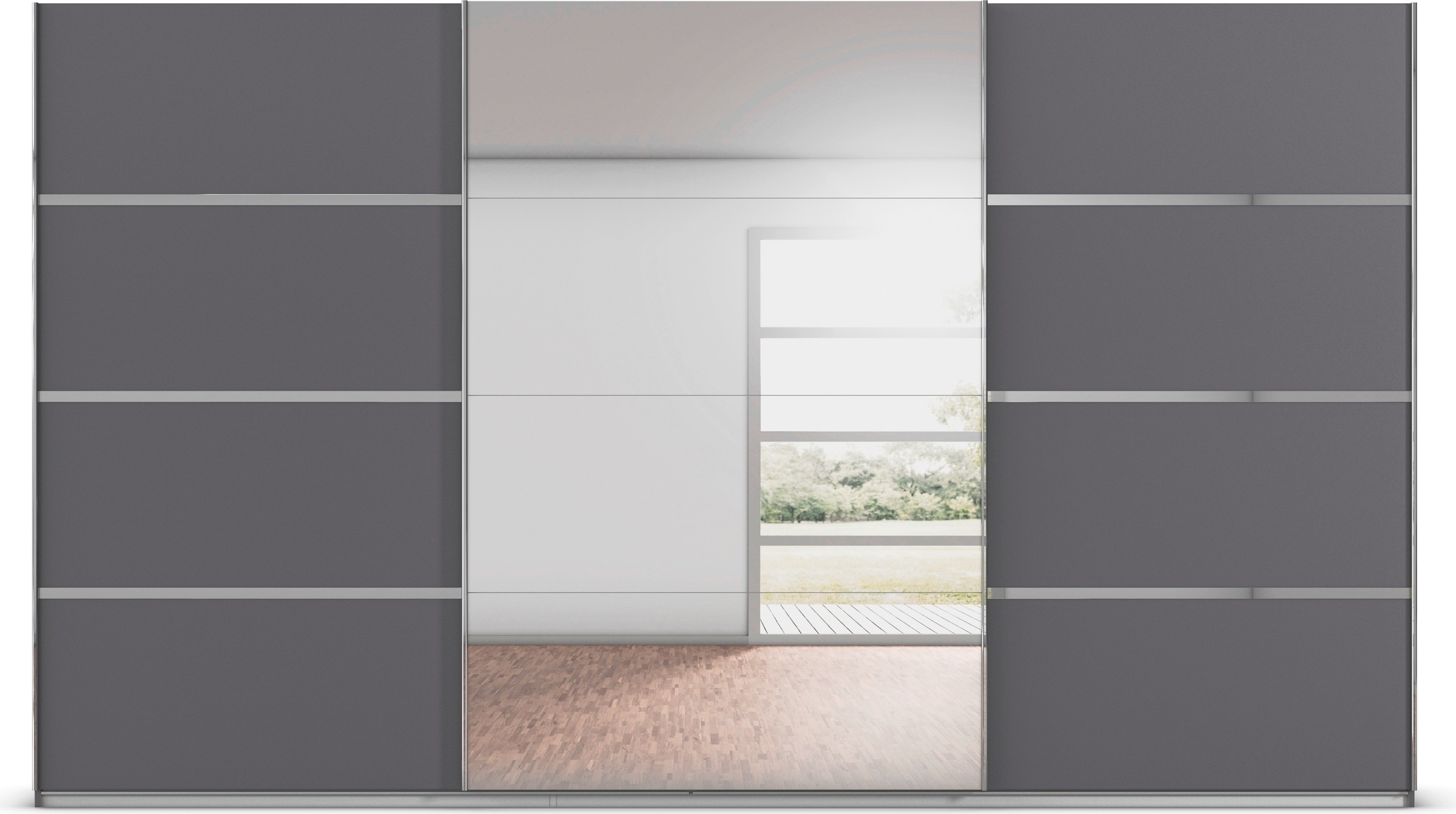 rauch Kleiderschrank »Schwebetürenschrank OTTO´s Choice Garderobe Schrank TOP ANGEBOT Avola«, (in 3 verschiedenen Ausstattungen BASIC/CLASSIC/PREMIUM inkl. Spiegel), mit eleganten Zierleisten in Chrom, Schwarz oder Weiß MADE IN GERMANY
