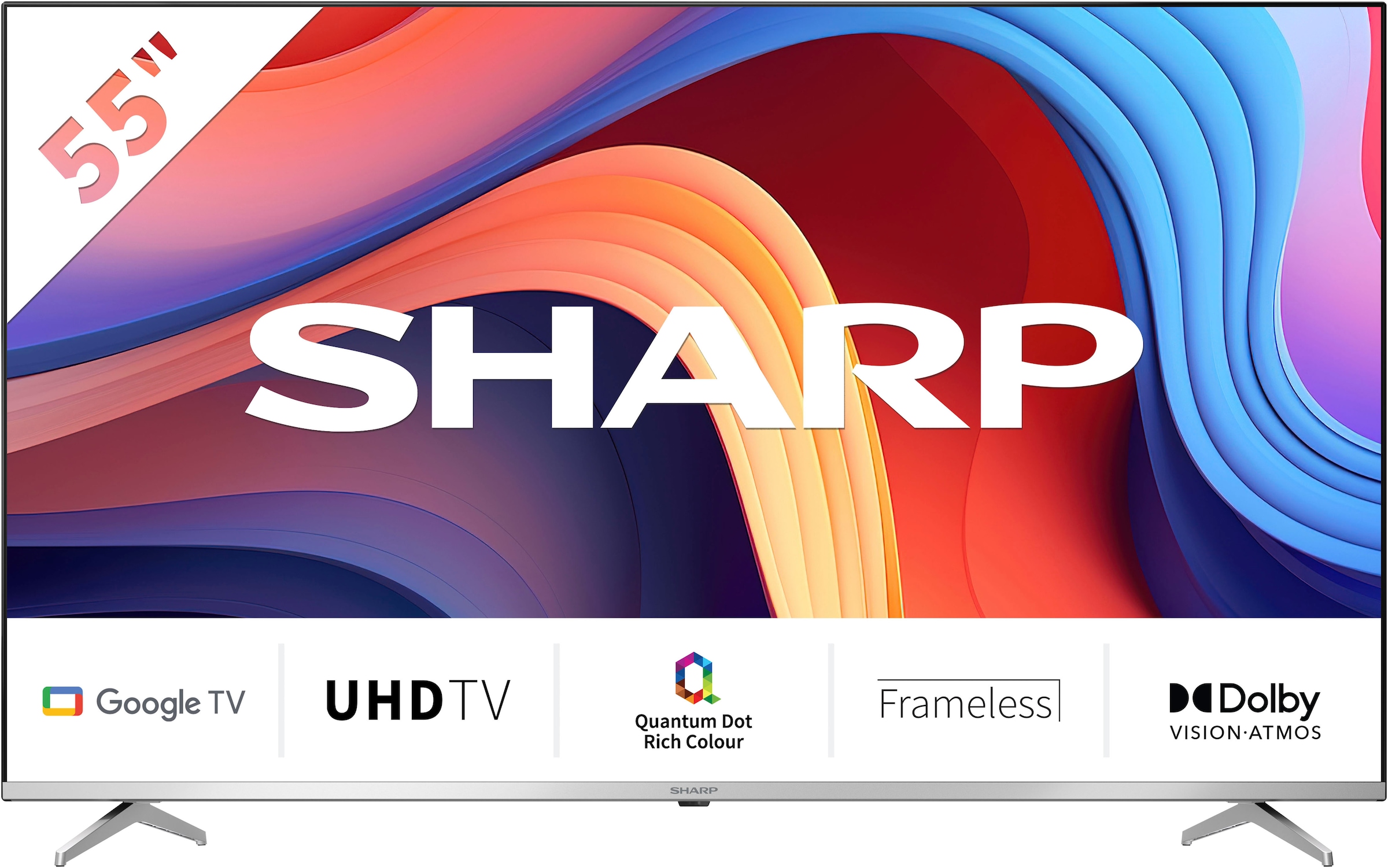 Sharp QLED-Fernseher »SHARP 55GP6260E Quantum Dot Google TV 139 cm (55 Zoll) 4K Ultra HD«, 139 cm/55 Zoll, 4K Ultra HD, Google TV-Smart-TV, Quantum Dot, QLED, Dolby Atmos, Dolby Vision, HDMI 2.1 mit eARC