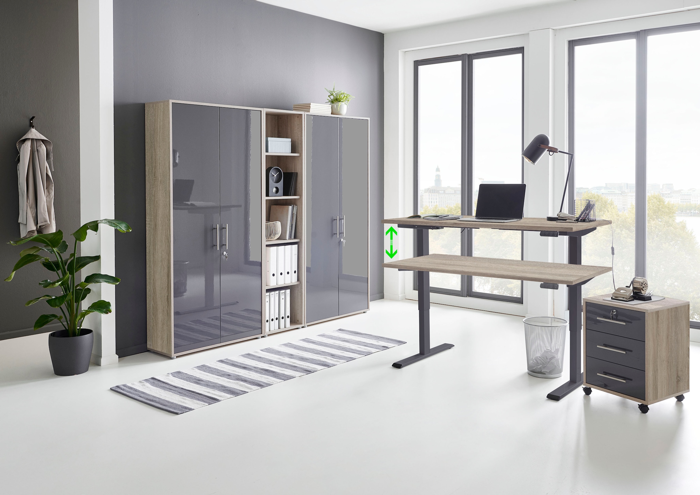BMG Möbel Büromöbel-Set »Tabor«, (Set, 5 tlg.), mit elektrisch höhenverstellbarem Schreibtisch