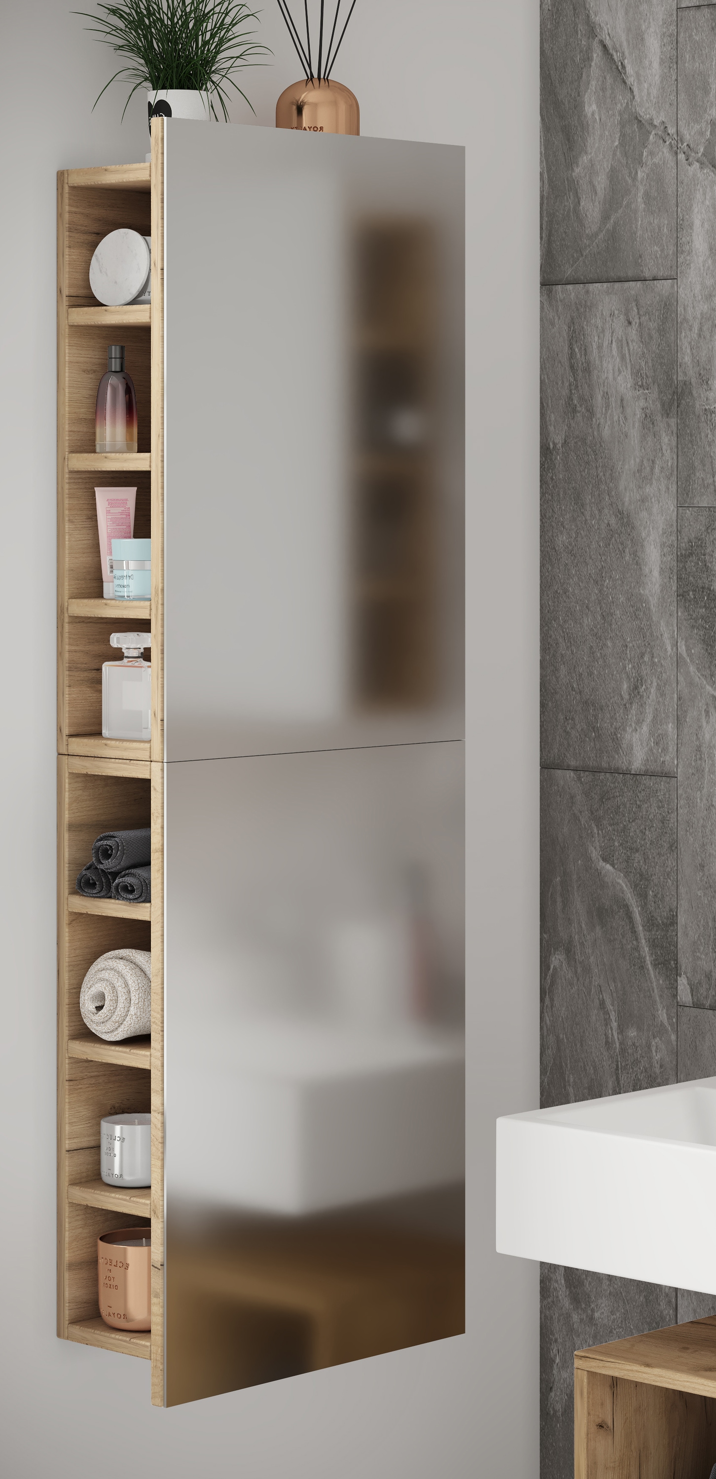 VCM Badspiegel »VCM Badschrank zeitlos | Maße ca. H. 118 x B. 40 x T. 15 cm | ausreichend Stauraum | Spiegelschrank - Flandu XL«, (VCM Flandu)