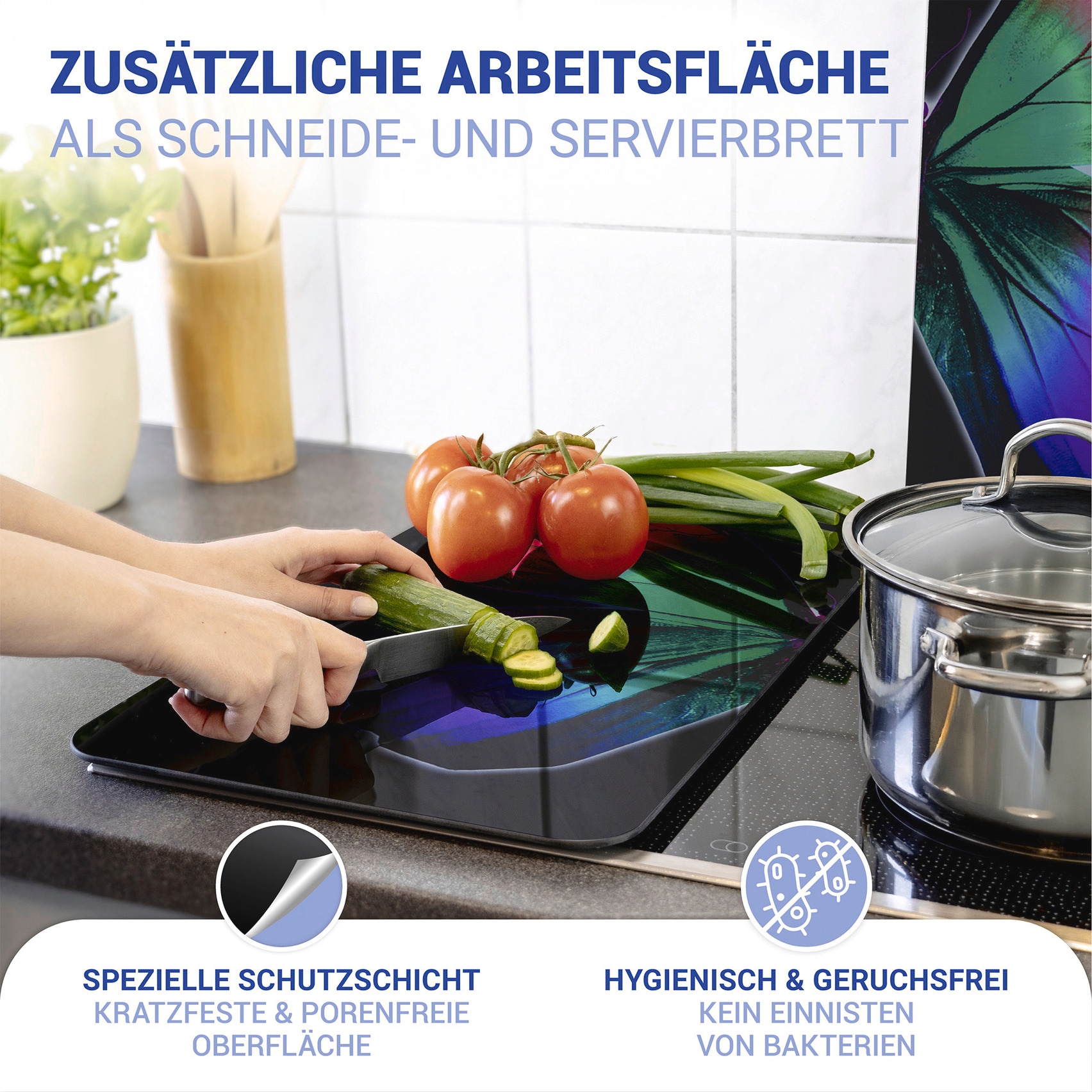 WENKO Herd-Abdeckplatte »Universal Modell Butterfly by Night«, (Set, 2 tlg.), Herdabdeckung für alle Herdarten, kratzfest, mit rutschfesten Füßen