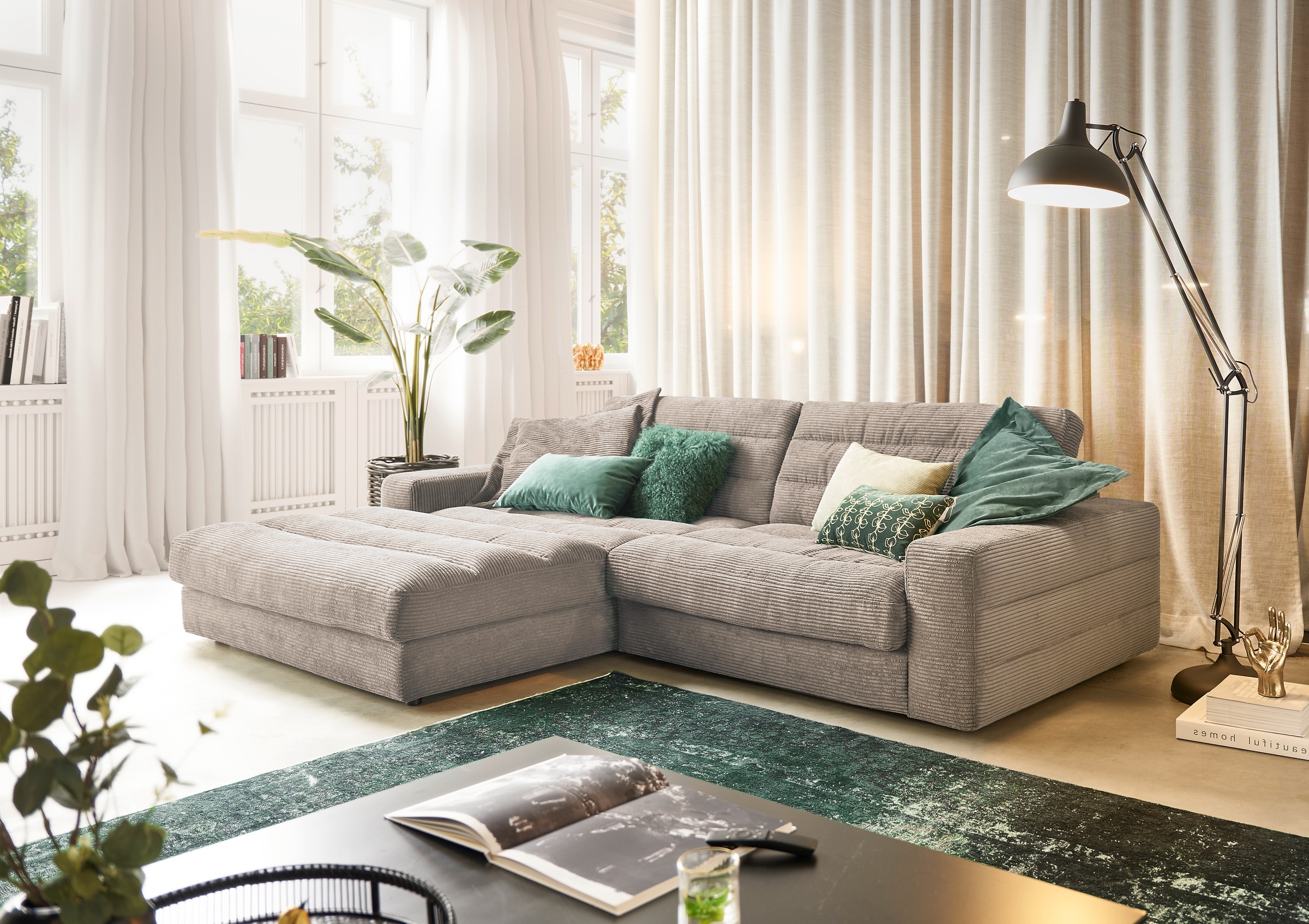 3C Candy Ecksofa »Stripes Mega-Sofa, bequem und komfortabel, L-Form«, Lose Rückenkissen, mit feiner Quersteppung, Cord-Bezug