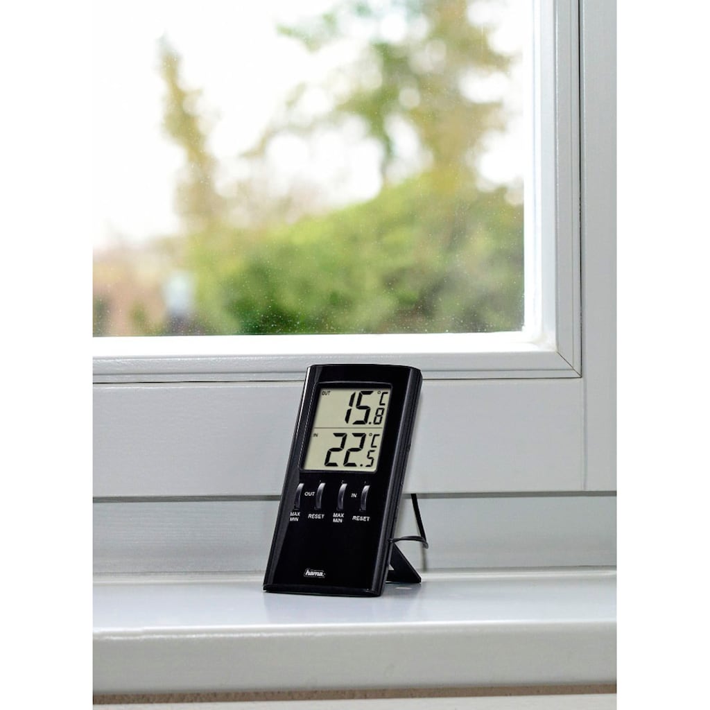 Hama Wetterstation »LCD-Thermometer "T-350", Schwarz Mit Außenfühler«