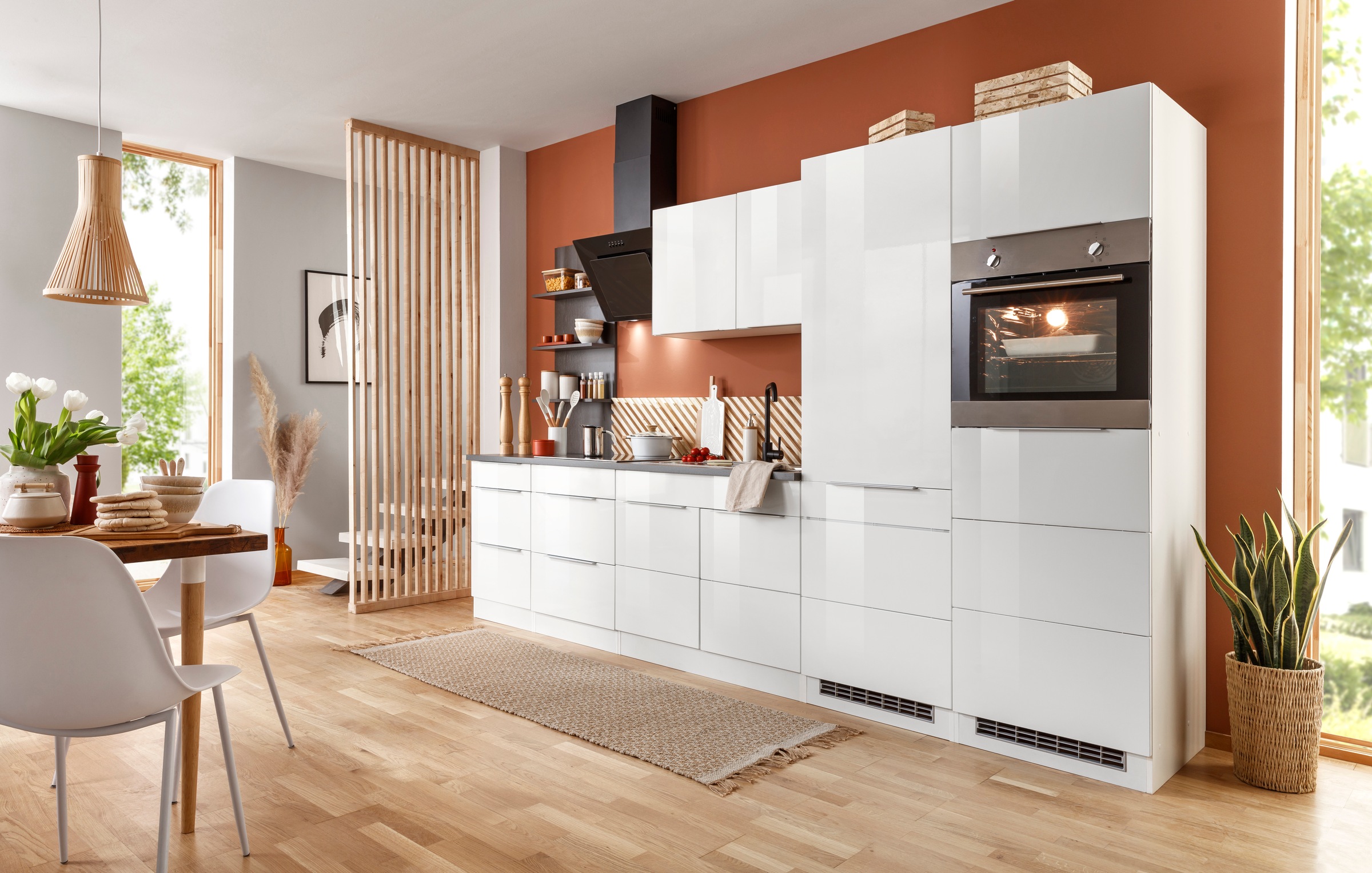 KOCHSTATION Küchenzeile »KS-Brindisi Breite 330 cm«, wahlweise mit E-Geräten und Induktion, mit MDF-Fronten und Regal
