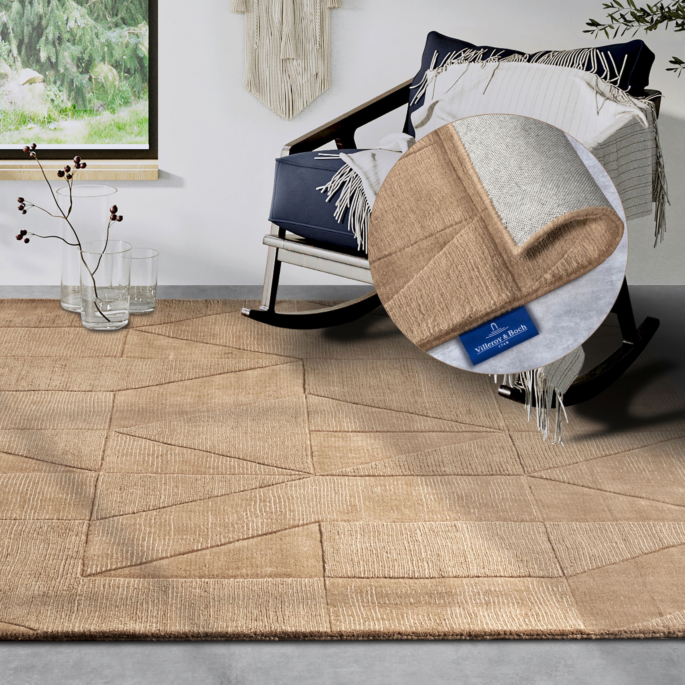 THE RUGS Villeroy & Boch 1906 Wool Rug Ursule Handwoven High Low Pile in Beige | Size: 80cm x 150cm