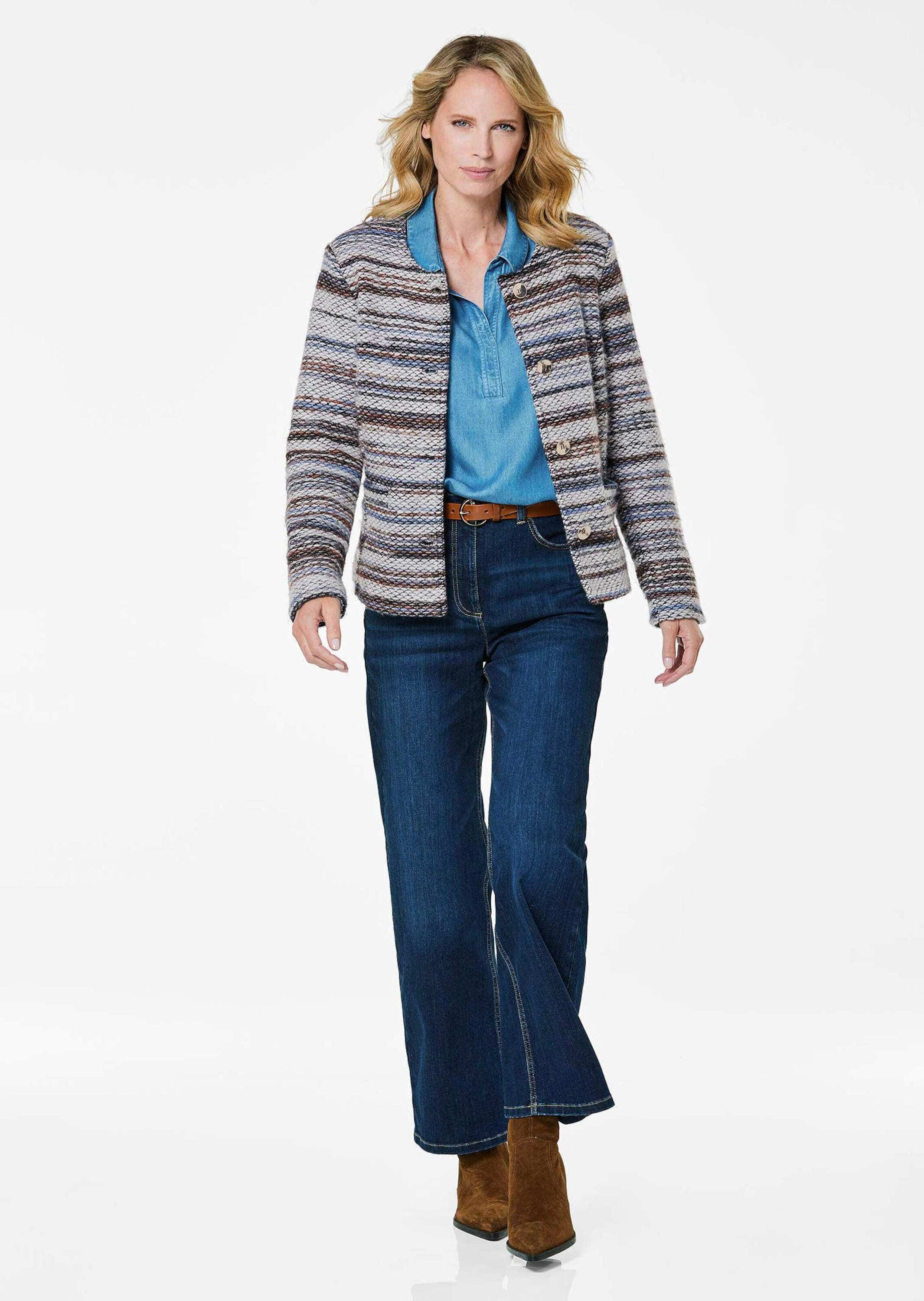 GOLDNER Kurzjacke »Hüftlange Baumwolljacke mit Streifen« Kontrastfarbiger Reißverschlusspaspel