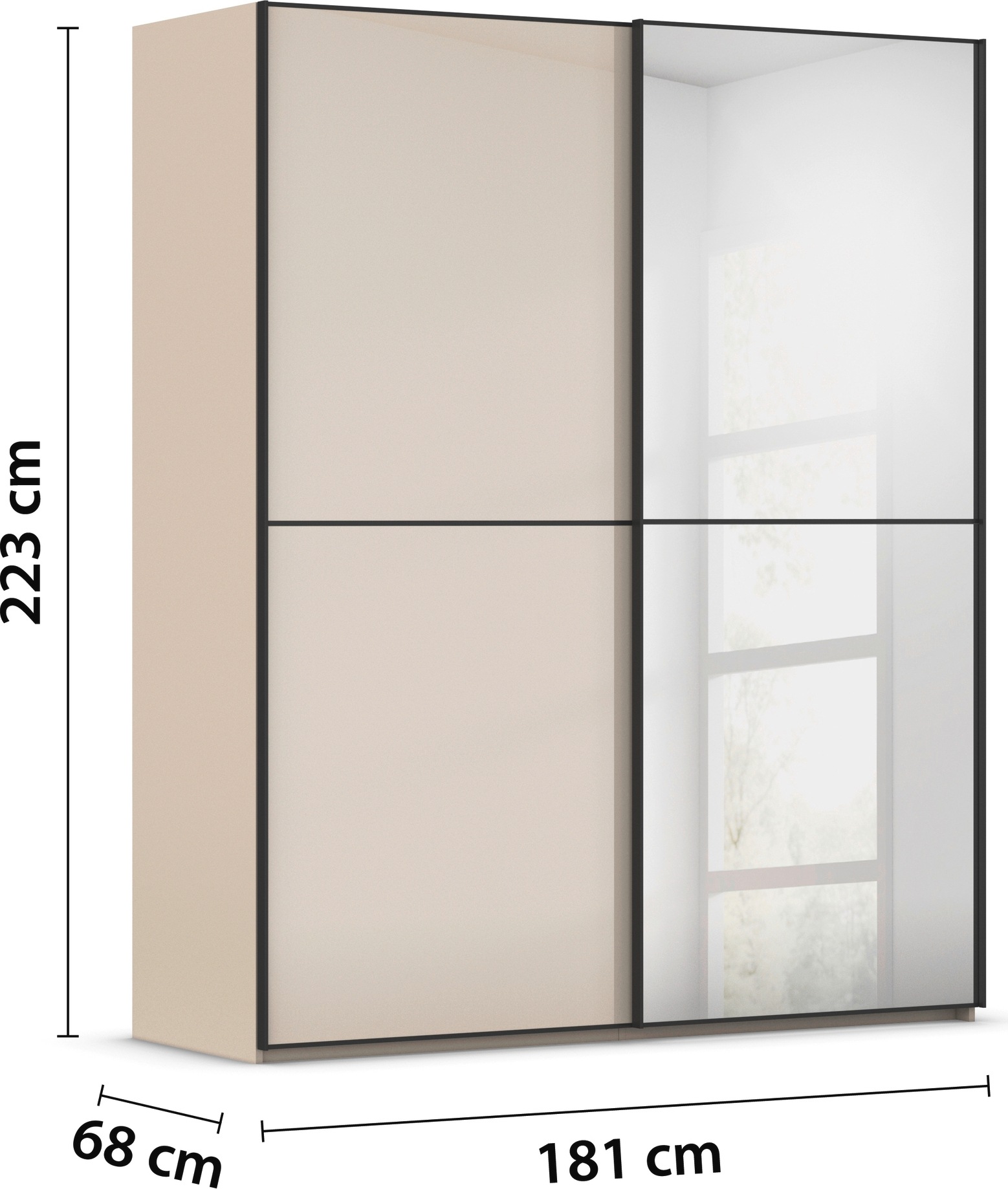 rauch Schwebetürenschrank »Kleiderschrank Schrank Garderobe Schlafzimmerschrank SCALE-DUO« edle zweigeteilte Türen Spiegel/Glas-Mix 3 Zierleisten MADE IN GERMANY