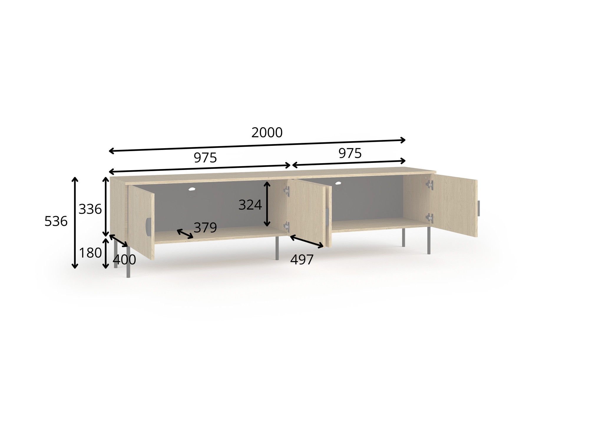 Leonique Lowboard »BELLOT TV-Schrank mit 2 Türen, Maße B/T/H: 160/40/53,6 cm«, (1 St.), schwarze Farbe, mit holzähnlicher Struktur
