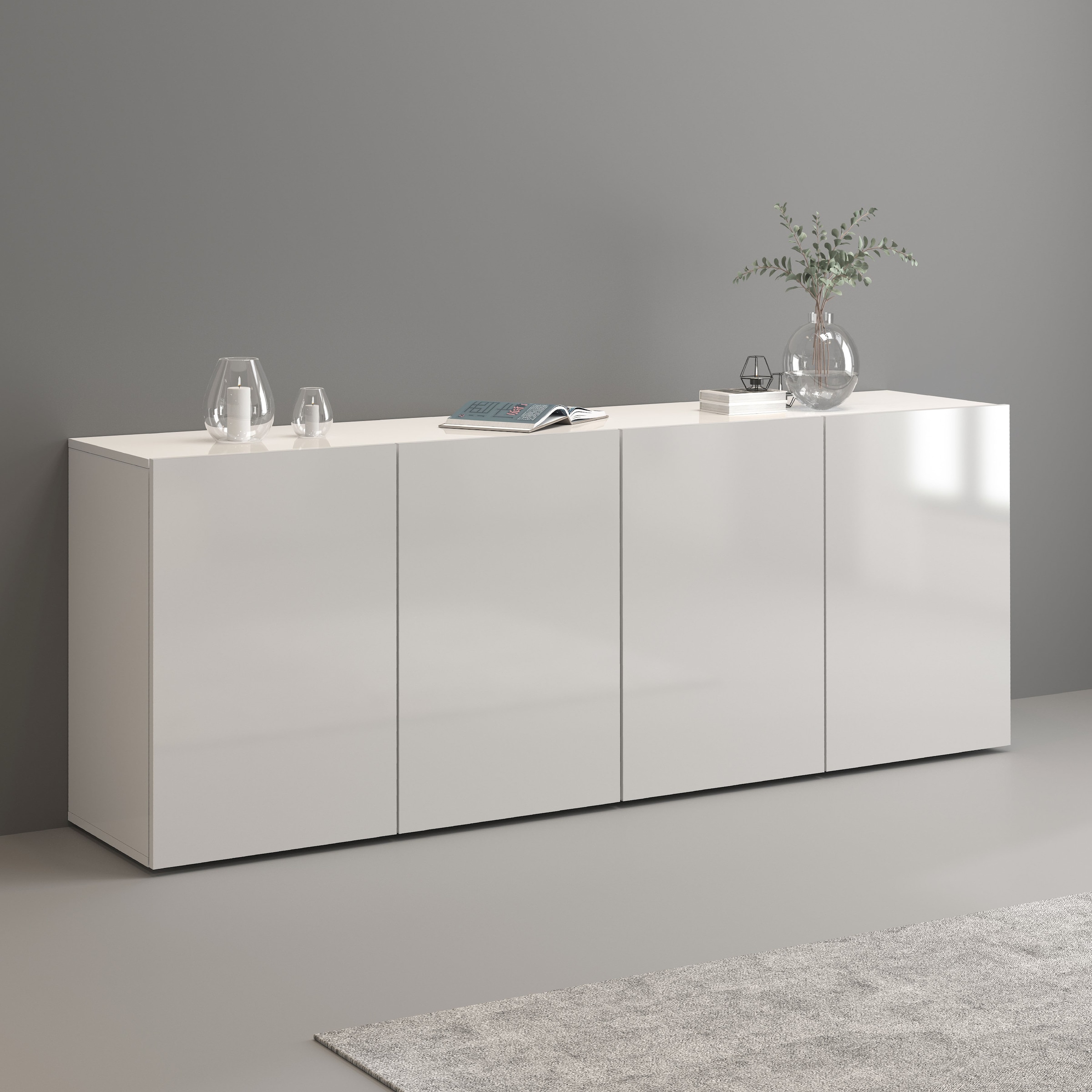 OTTO home Sideboard "Egypt, Kommode, Schrank, grifflos" 4 Türen, Fronten Hochglanz lackiert, Breite 180