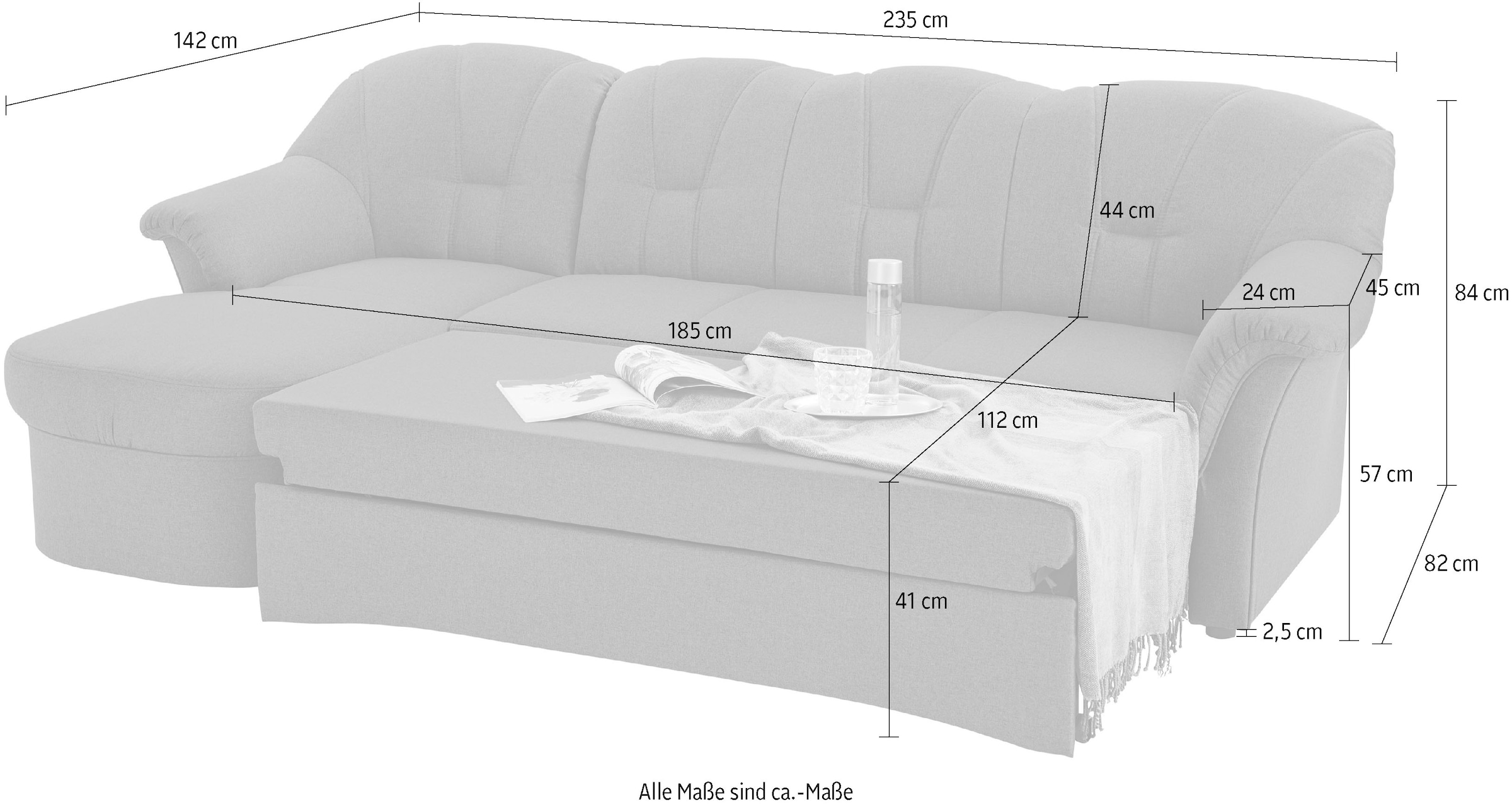 DOMO collection Ecksofa Papenburg L-Form, in großer Farbvielfalt, wahlweise mit Bettfunktion