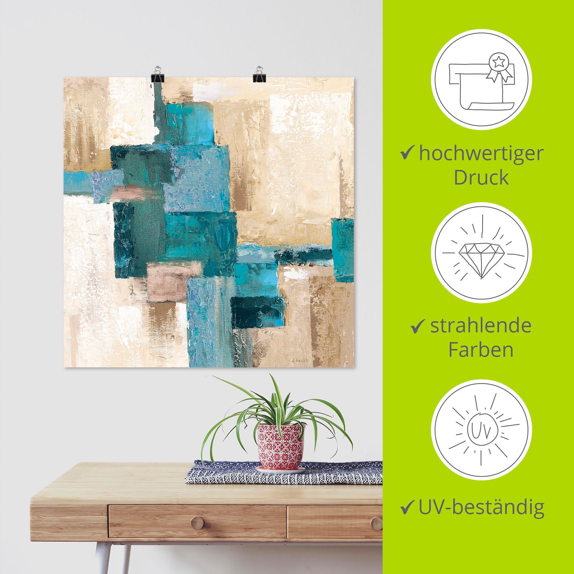 Artland Wandbild »Abstrakte Karos beige-türkis« Muster 1 Stk. tlg. als Alubild, Outdoorbild, Leinwandbild, Poster in verschied. Größen