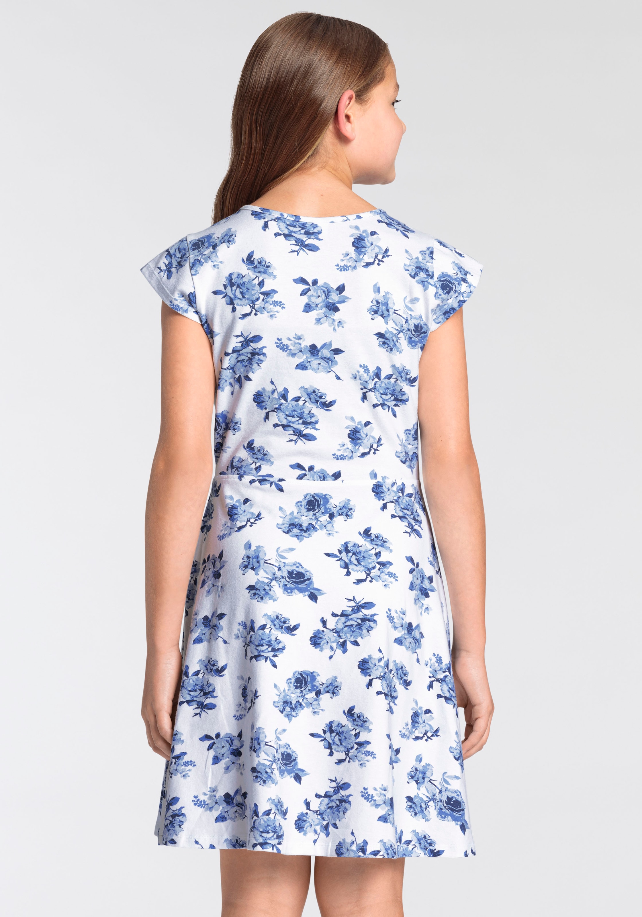 KangaROOS Jerseykleid »Kangaroos Mädchen«, festliche Anlässe, modischer Allover-Druck, ausgestellter Schnitt