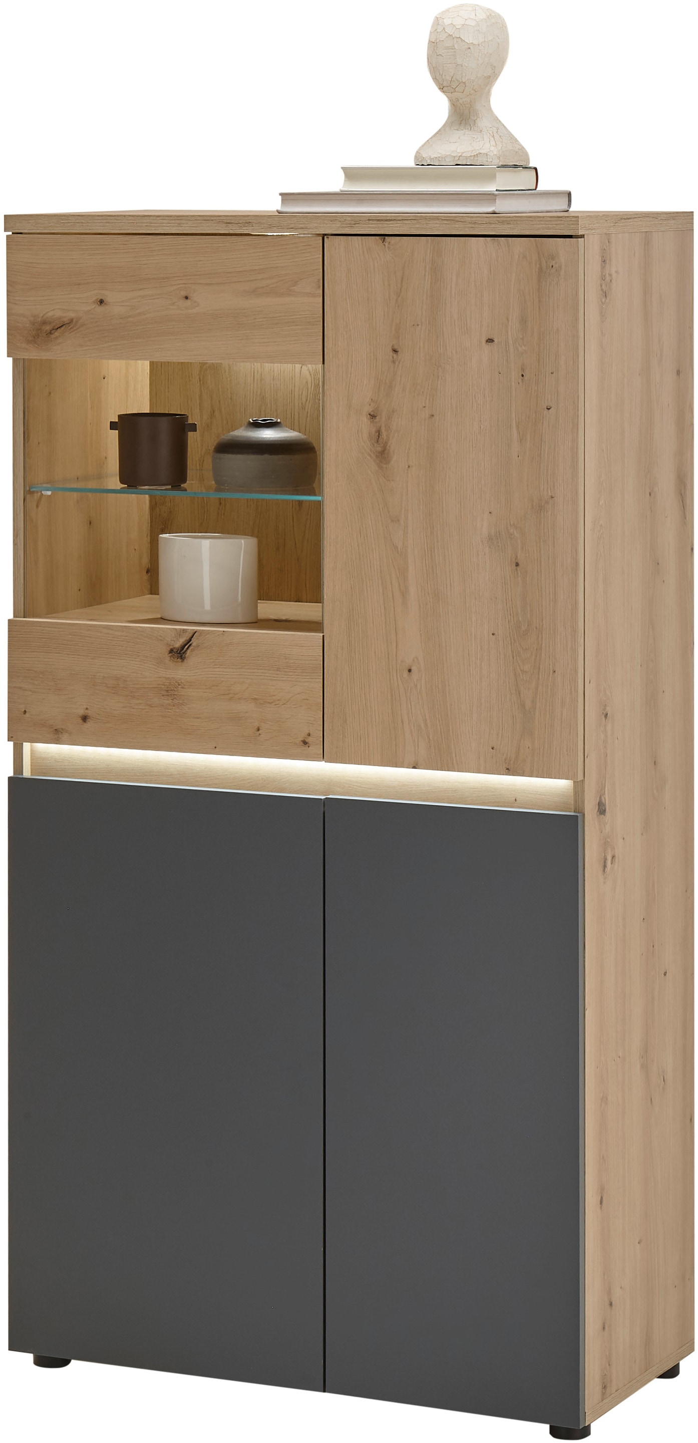 Highboard »Lille«, (1 St.), mit LED-Beleuchtung, Wohnzimmerschrank in Eiche Artisan NB